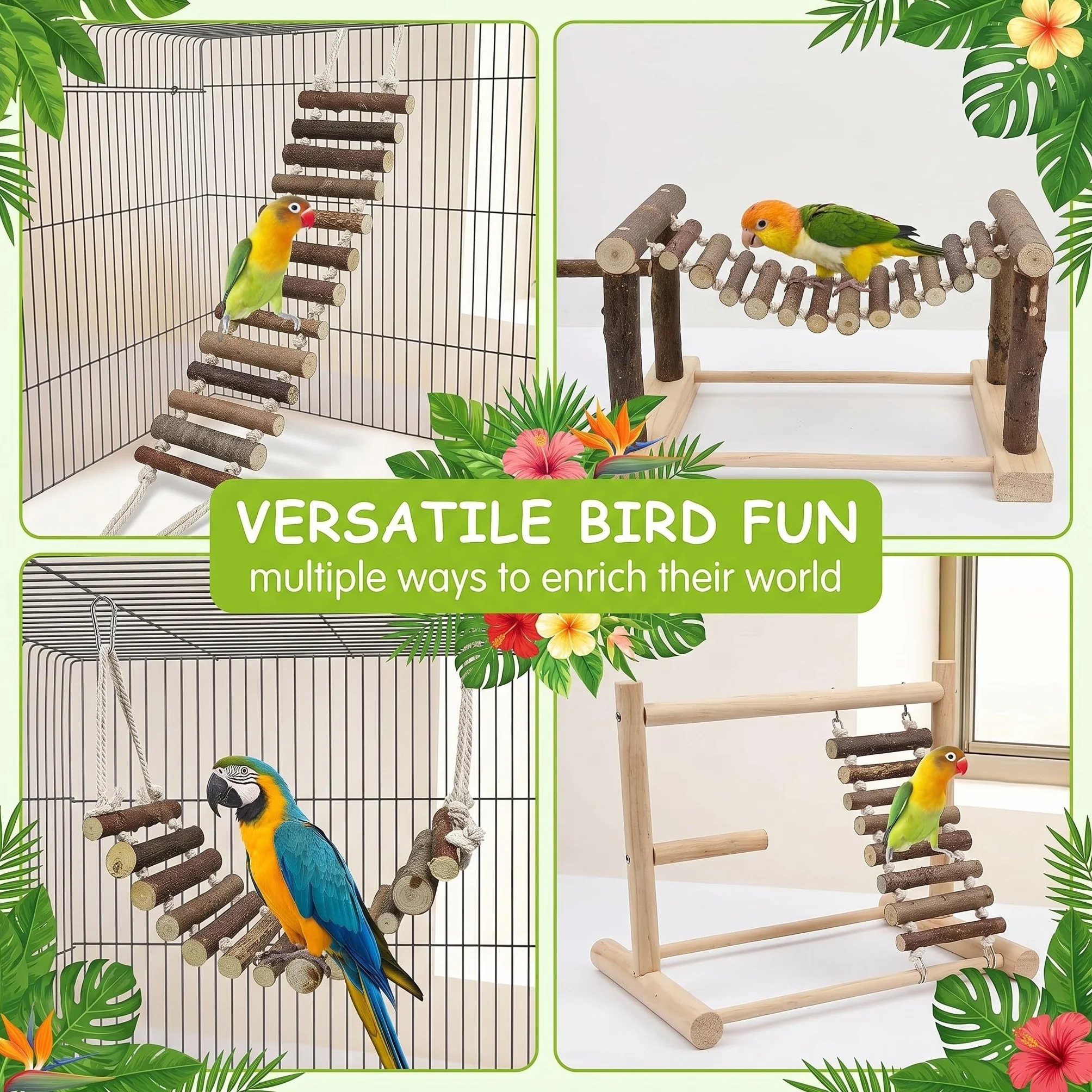 Trespolo Per Pappagalli, Posatoio Per Pappagalli, Gabbia Giochi Per Pappagalli, Scala Per Uccelli In Legno Naturale, Larghezza 8cm, Accessori Per Gabbie Di Parrocchetti E Calopsitte