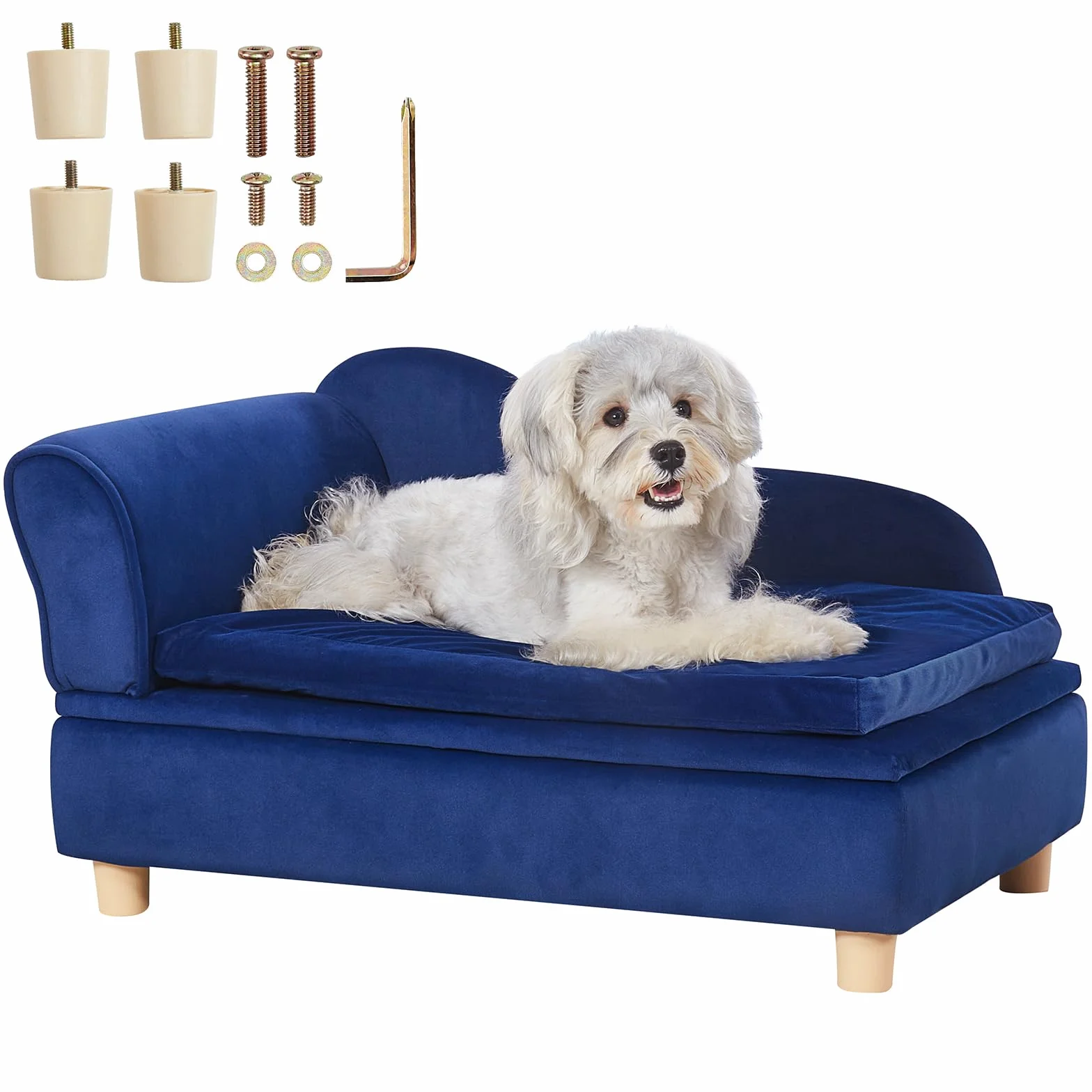 VEVOR Divano per Animali Domestici 760 x 450 x 415 mm Divano per Cani e Gatti di Taglia Media, Divano Letto per Cani Morbido Vellutato, Divano per Animali Domestici con capacità di Carico 37 kg Blu