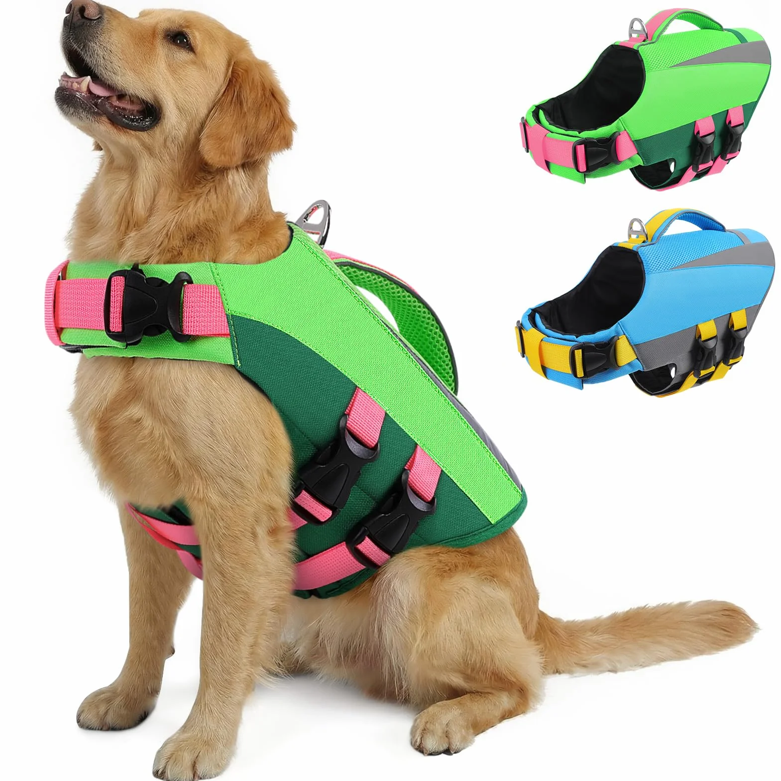 Giubbotto Salvagente Cane Nuoto Kayak Galleggiabilità Bulldog Francese Labrador Cani Media Grande Taglia Verde