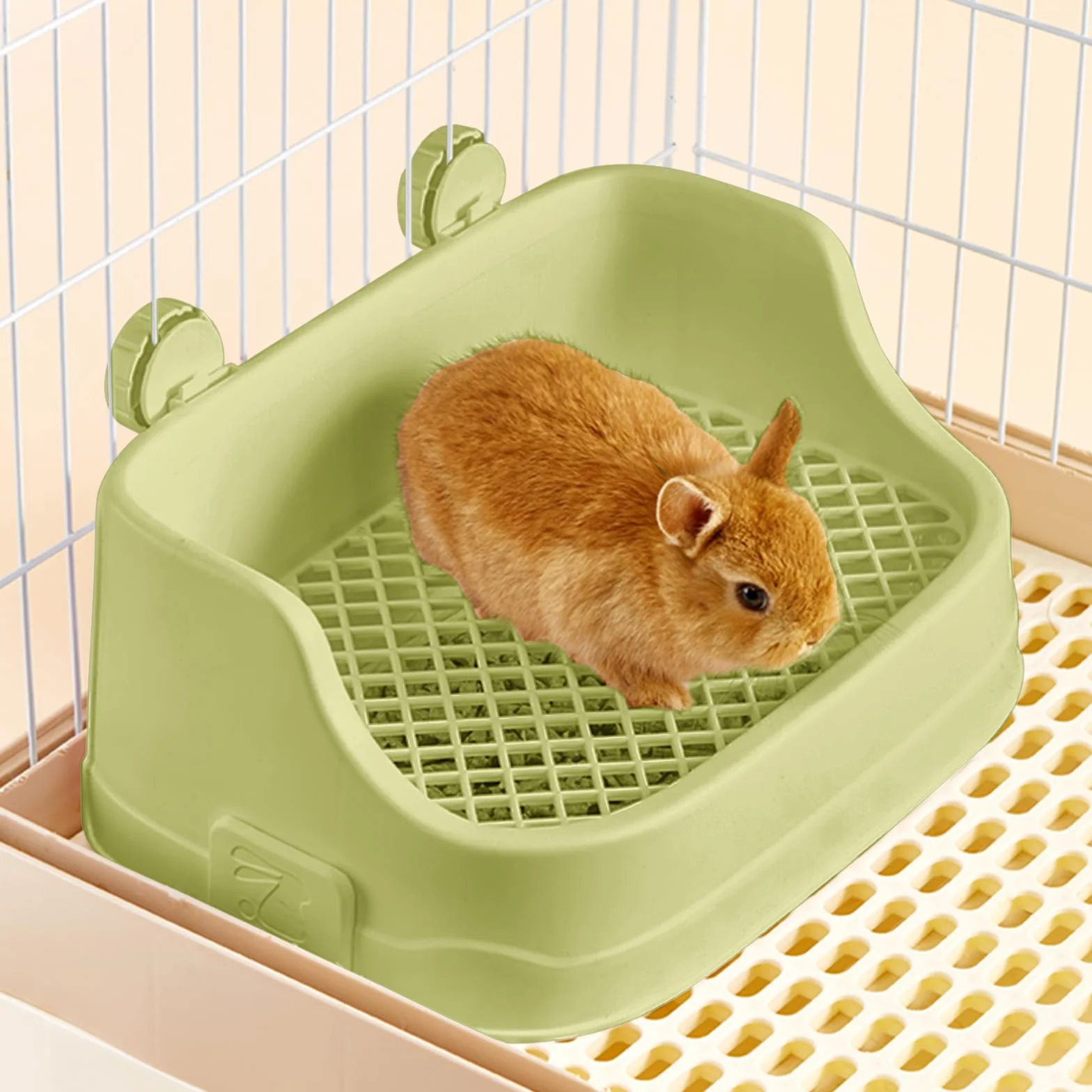 Lettiera Coniglio, Medio Vassoio Rettangolare per Letame Piccoli Animali Staccabile Addestratore Vasino Toilette Gabbie per Animali Domestici Conigli Porcellini d'India Criceti Cincillà (Verde)