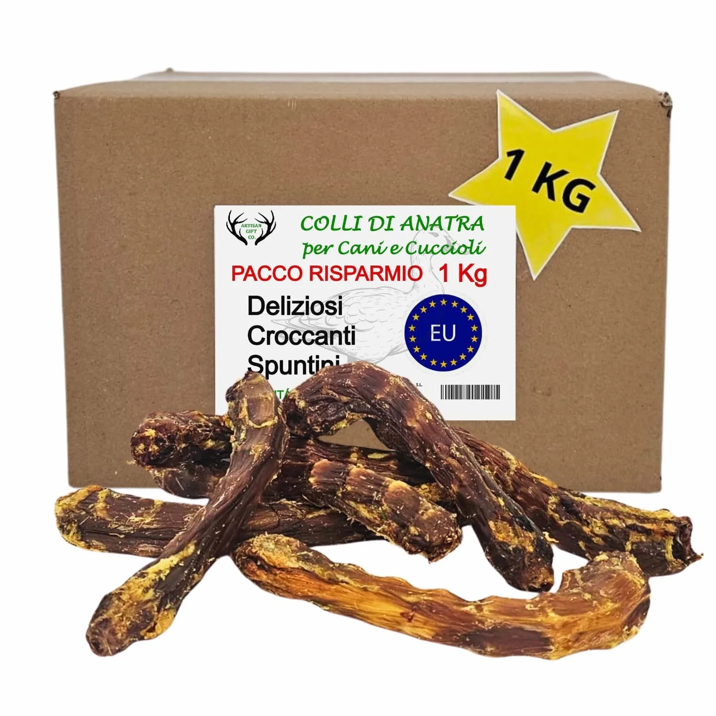 Collo di Anatra per Cani, 1 kg | Snack Naturale Essicato per Cani e Cuccioli