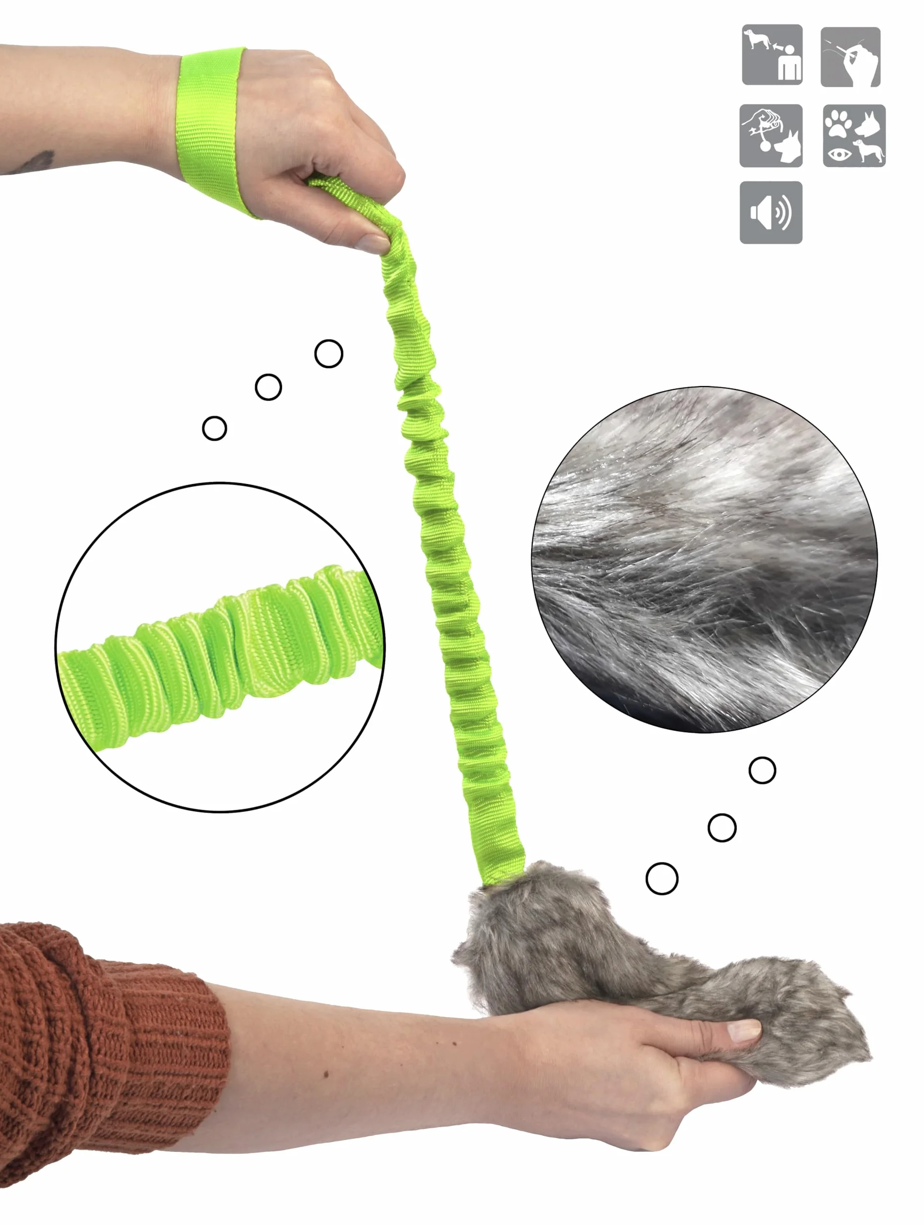 Dingo Giocattolo per Cane in Pelliccia Sintetica, Esca Squeaker 55 cm con Manico Elastico per Agilità, Addestramento, Riporto, Caccia e Gioco – Verde (15584-2)