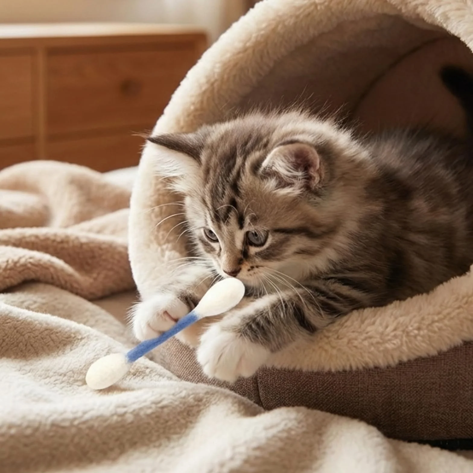 Cotton fioc Giocattoli per Gatti con Erba Gatta, Confezione da 6 Bastoncini Giganti per Masticare i Cuccioli, Giocattoli Interattivi in Feltro, Corda per Denti Resistente, Ideali per Gatti Interni