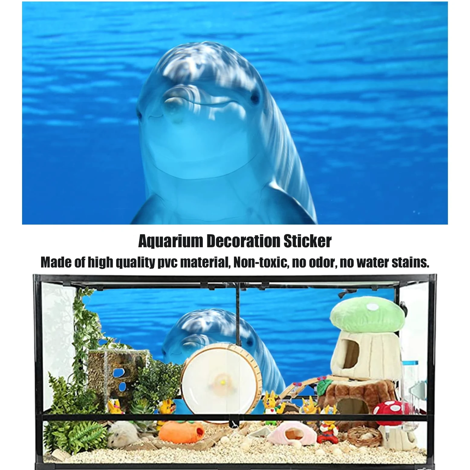 NIMOSA Adesivo sfondo acquario, adesivo per acquario, sfondo acquario, delfini oceanici in PVC, sfondo acquario, poster subacqueo, decorazione murale, 122 x 76 cm