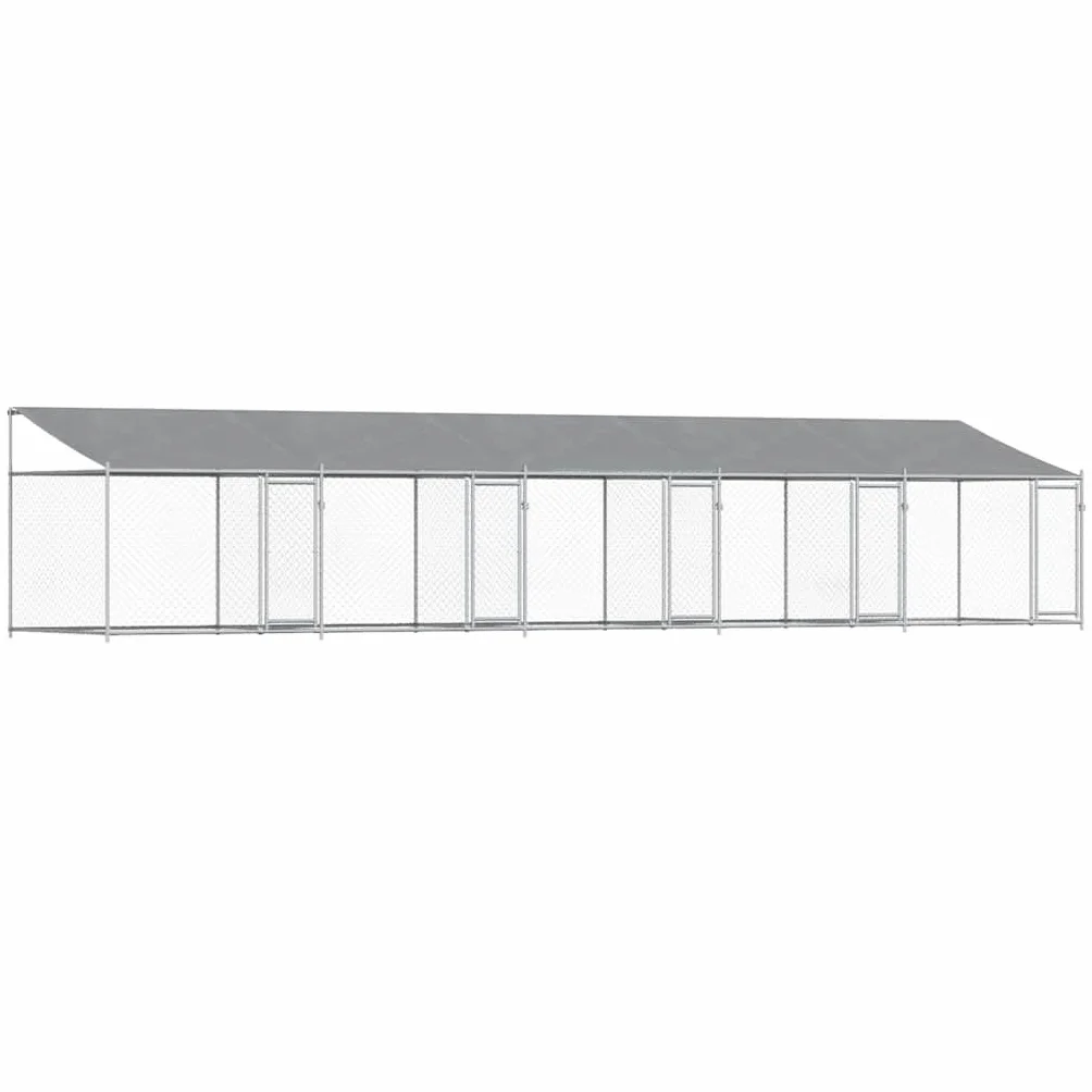 vidaXL Gabbia Cani con Tetto e Porte Grigia 10x2x2 m Acciaio Zincato, Gabbia per Cani con Tetto, Cuccia per Cani, Box per Cani
