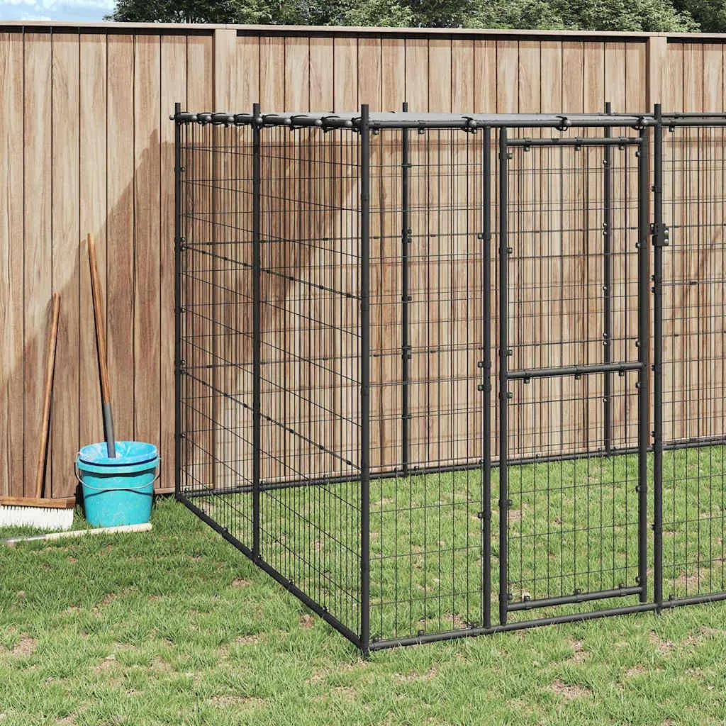 Cuccia per cani con tetto in acciaio, 1210 x 220 x 180 cm, colore | Ampio recinto per cuccioli da giardino con porta richiudibile, pareti a griglia stabili e tetto in polietilene resistente ai