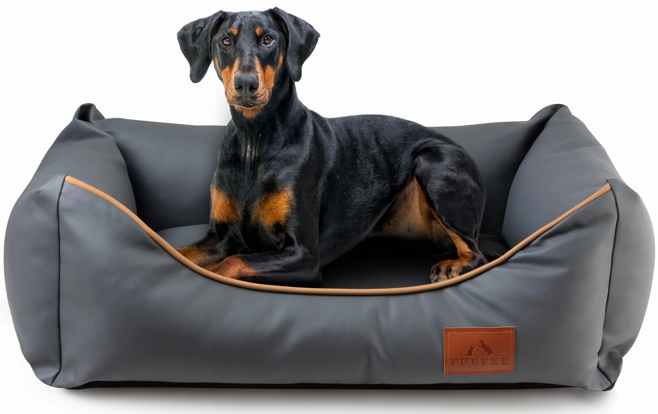 Divano Chic: cuccia per animali di lusso | ecopelle impermeabile, rivestimento rimovibile | taglie S, M, L | Perfetto per cani e gatti (fumoso, L (100 x 80 cm)