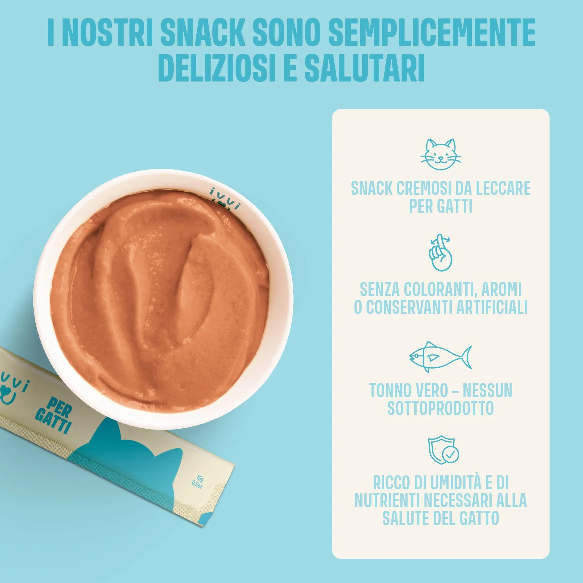 ivvi Essenza Multivitaminica per Gatti – snack cremoso con vero tonno – con vitamine del gruppo B, vitamine A, D3 ed E, biotina, L-lisina, magnesio e cozza verde – 30 x 15 g