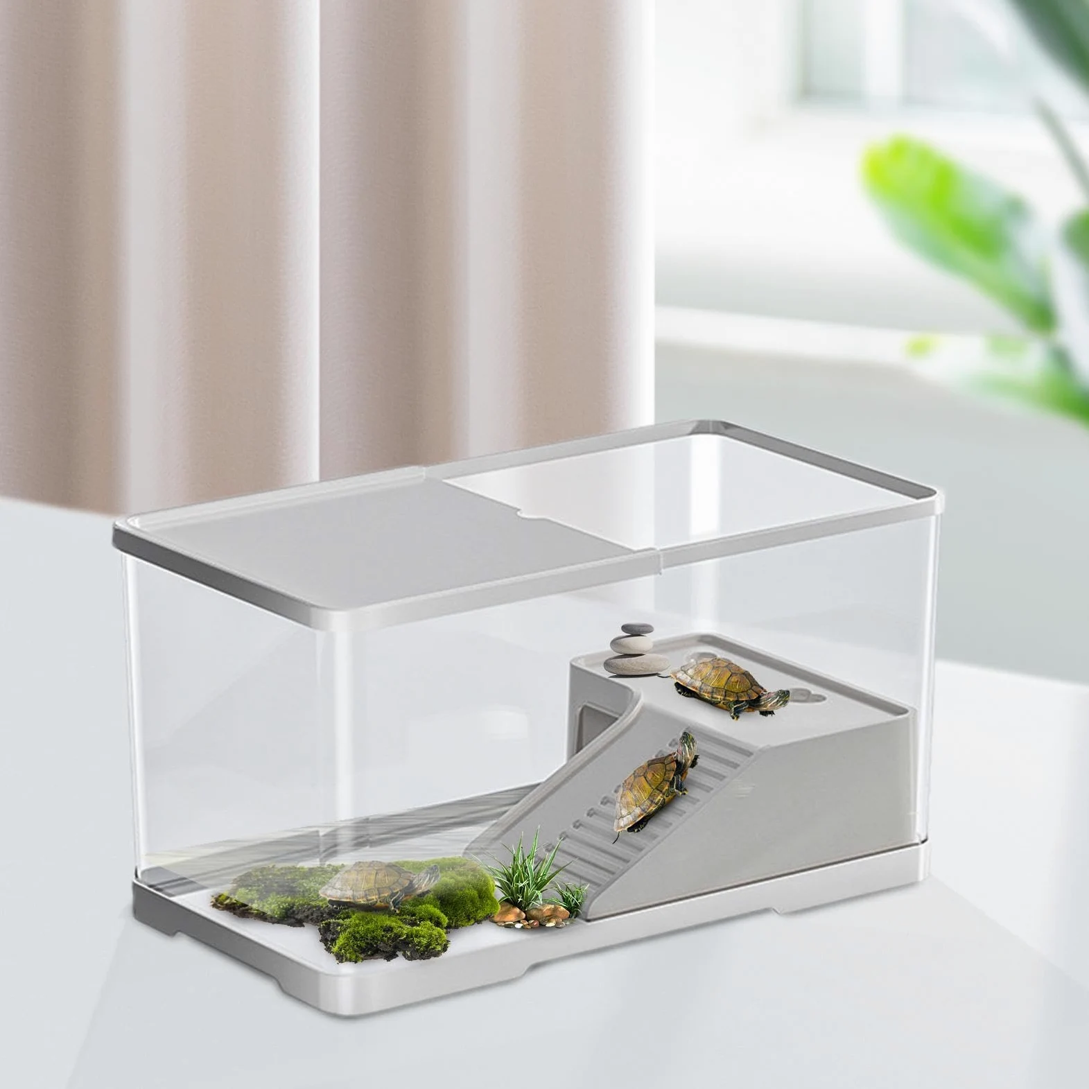 Acquario per Tartarughe Terrario Rettili Con Zona Basking | Vasca Per Rettili, Tartarughe Acquatiche, Piccoli Anfibi E Animali Acquatici