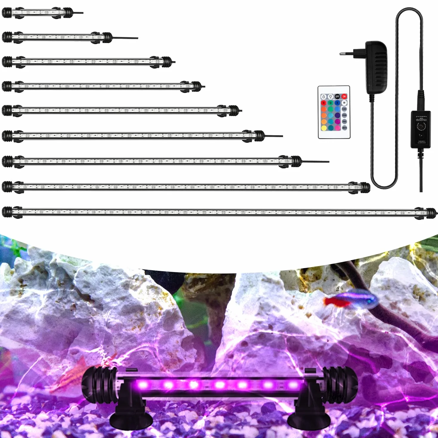 Sonnewelt LED Acquario,112cm RGB LED Aquarium Lighting, Luce Acquario a Tubo Impermeabile e Sommergibile,11W