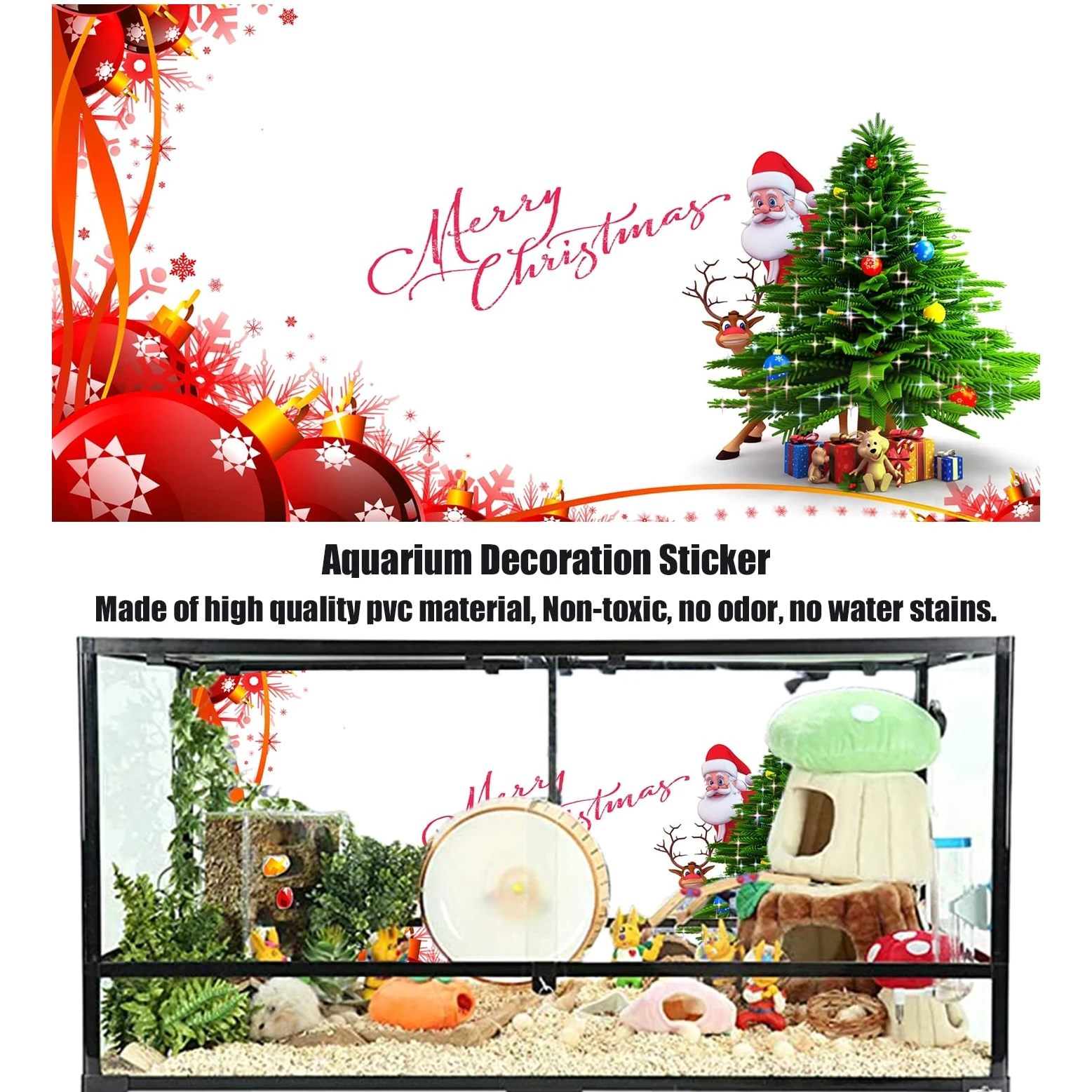 BAHULA Adesivo sfondo acquario, Buon Natale HD Stampa carta da parati Fish Tank decorazioni sfondo PVC autoadesivo paesaggio, 122 x 76 cm