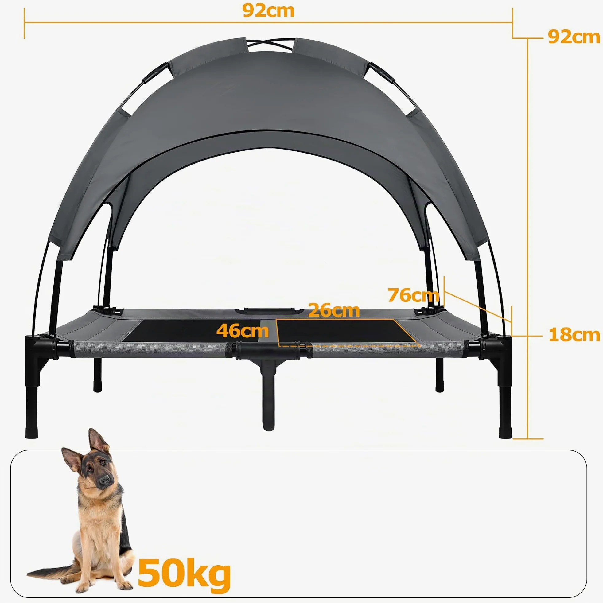 ACXIN Cuccia per cani con baldacchino, lettino per cani e gatti, per esterni, con tessuto rialzato, traspirante e taffetà fino a 50 kg (L, 92 x 76 x 92 cm)