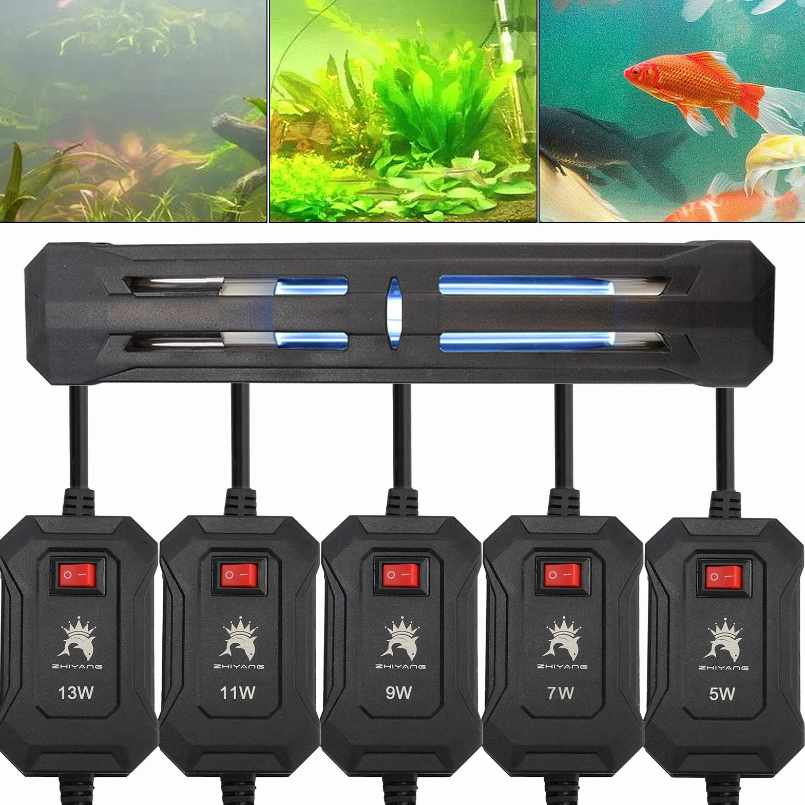 Sterilizzatore UV per acquario, luce – Impermeabile LED sommergibile, luce disinfettante per acquari, lampada Water Clean Lamp, spina UE (13 W)