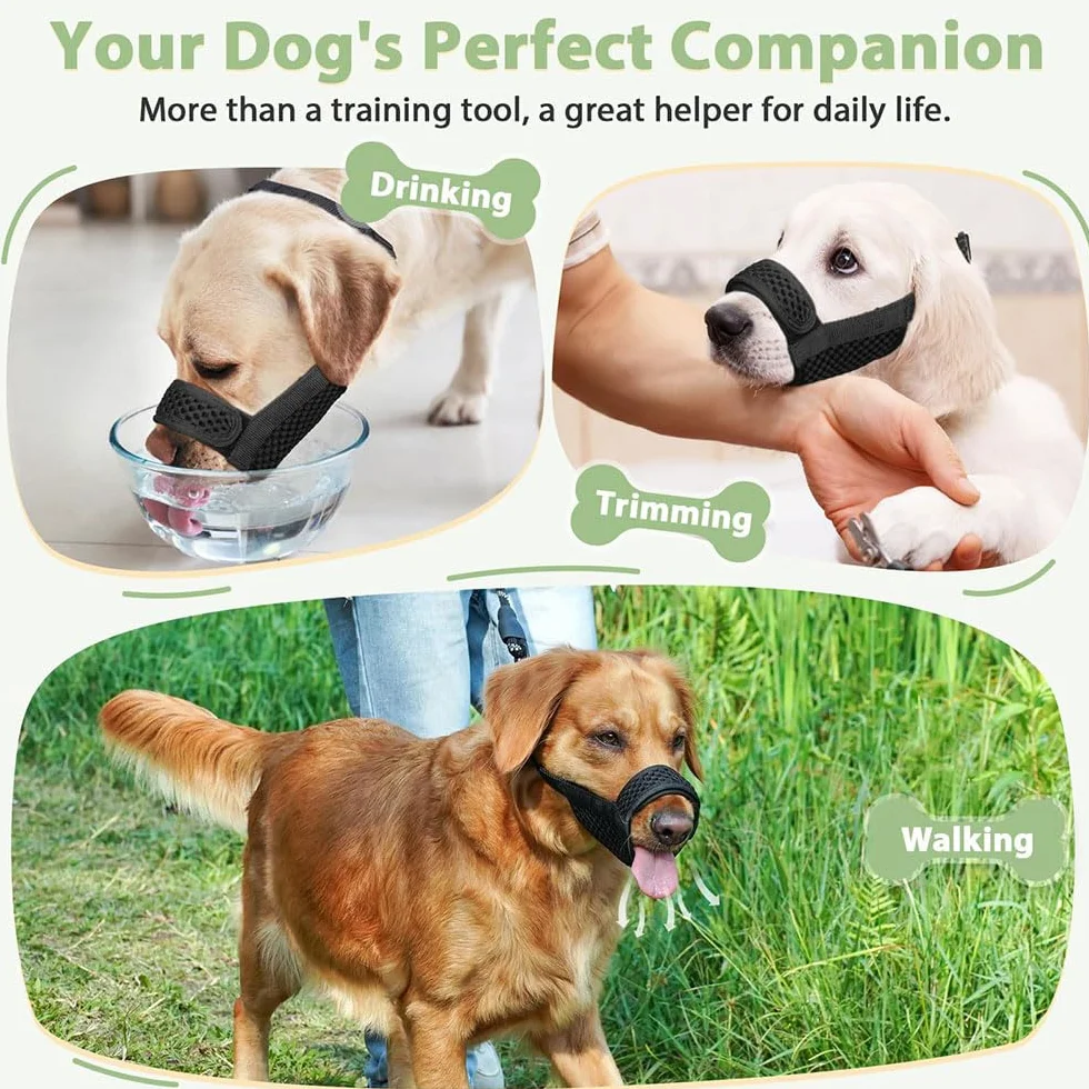 Museruola per cani,in nylon,Museruola Traspirante Cani Regolabile con Cinghie in Velcro, Copertura per Cani di Piccola Media Grande Taglia