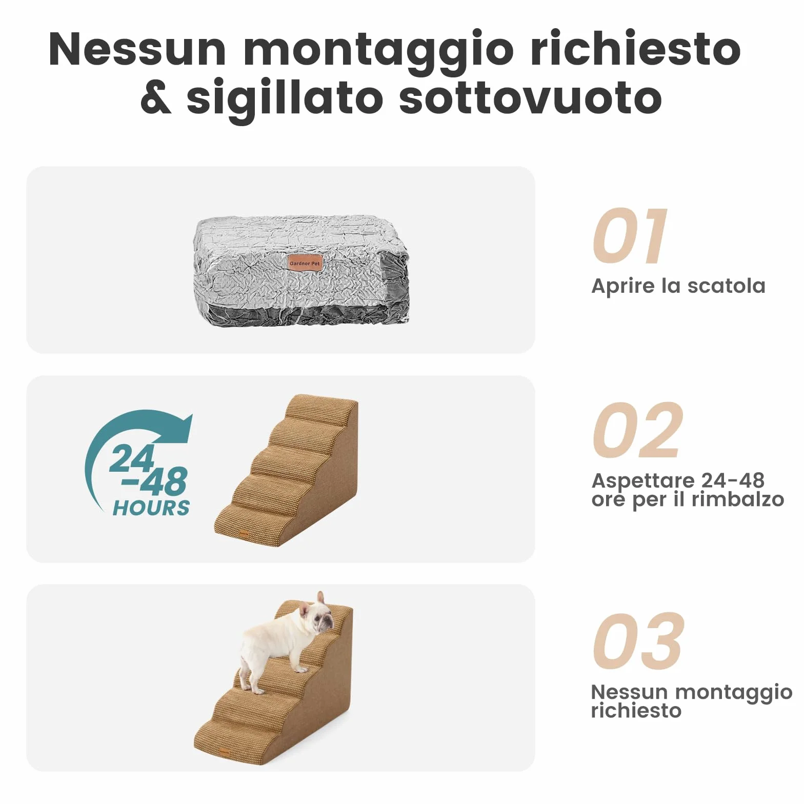 Gardner Pet Scala per Cani Piccoli 5 Gradini, Scaletta per Cani Lavabile Alta 55 cm, Rampina in Schiuma con Rivestimento Antiscivolo e Impermeabile per Letto, Divano e Auto, Marrone