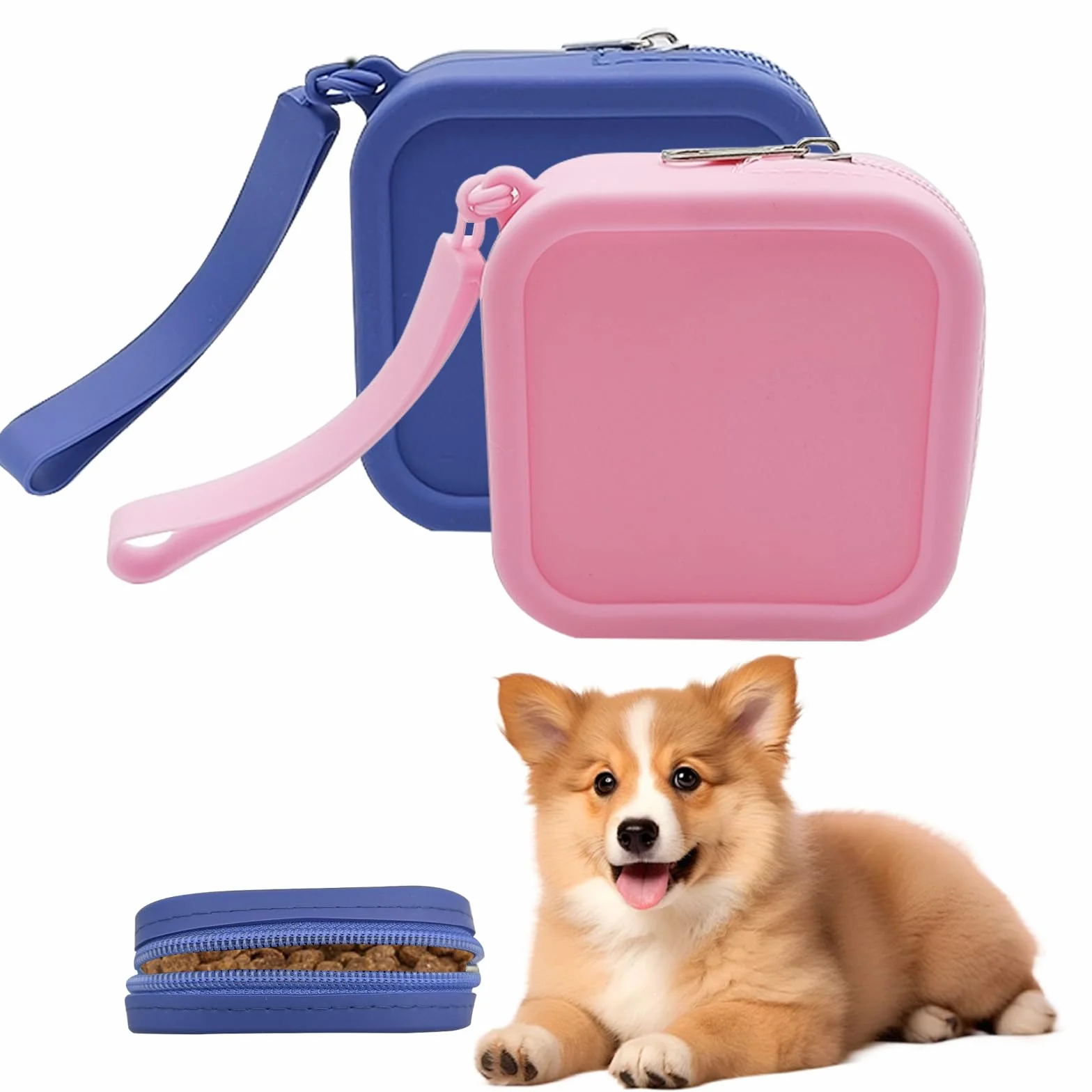 2PCS Custodia in Silicone per Cani, Portatile Porta Premietti per Cani e Gatti, Facile da Pulire, Design con Cerniera, Borsa da Allenamento Portatile, 9 * 9 * 3cm