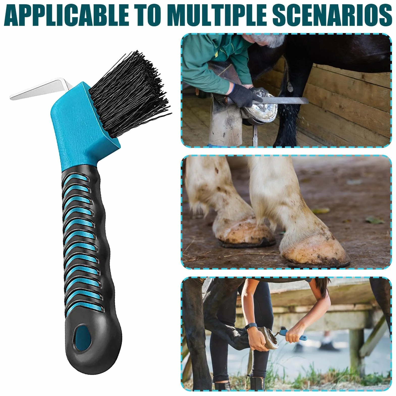 -piedi per cavalli, -piede portatile - multifunzionale per zoccoli da cavallo con impugnatura in gomma morbida pulisce case o stalle che necessitano di una buona pulizia.
