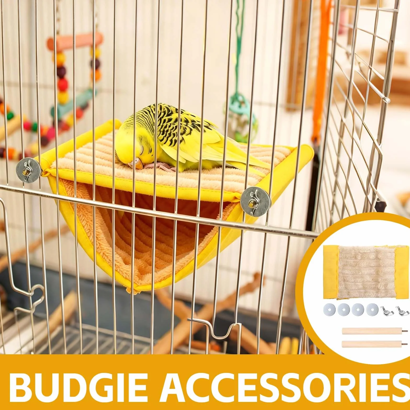 Amaca Uccello Letto A Castello, Nido Cocorite Caldo Per Gabbia, Accessori Per Cocorite E Piccoli Uccelli, Luogo Di Riposo Confortevole, Giallo