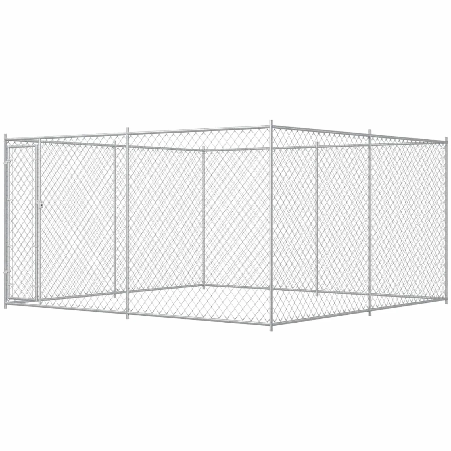 Casa per Cani Esterna, Recinto per Cani con Porta a Cerniera e Serratura, 383x383x185 cm in Acciaio Zincato, Spaziosa per Addestramento, Gioco e Sicurezza per Cani