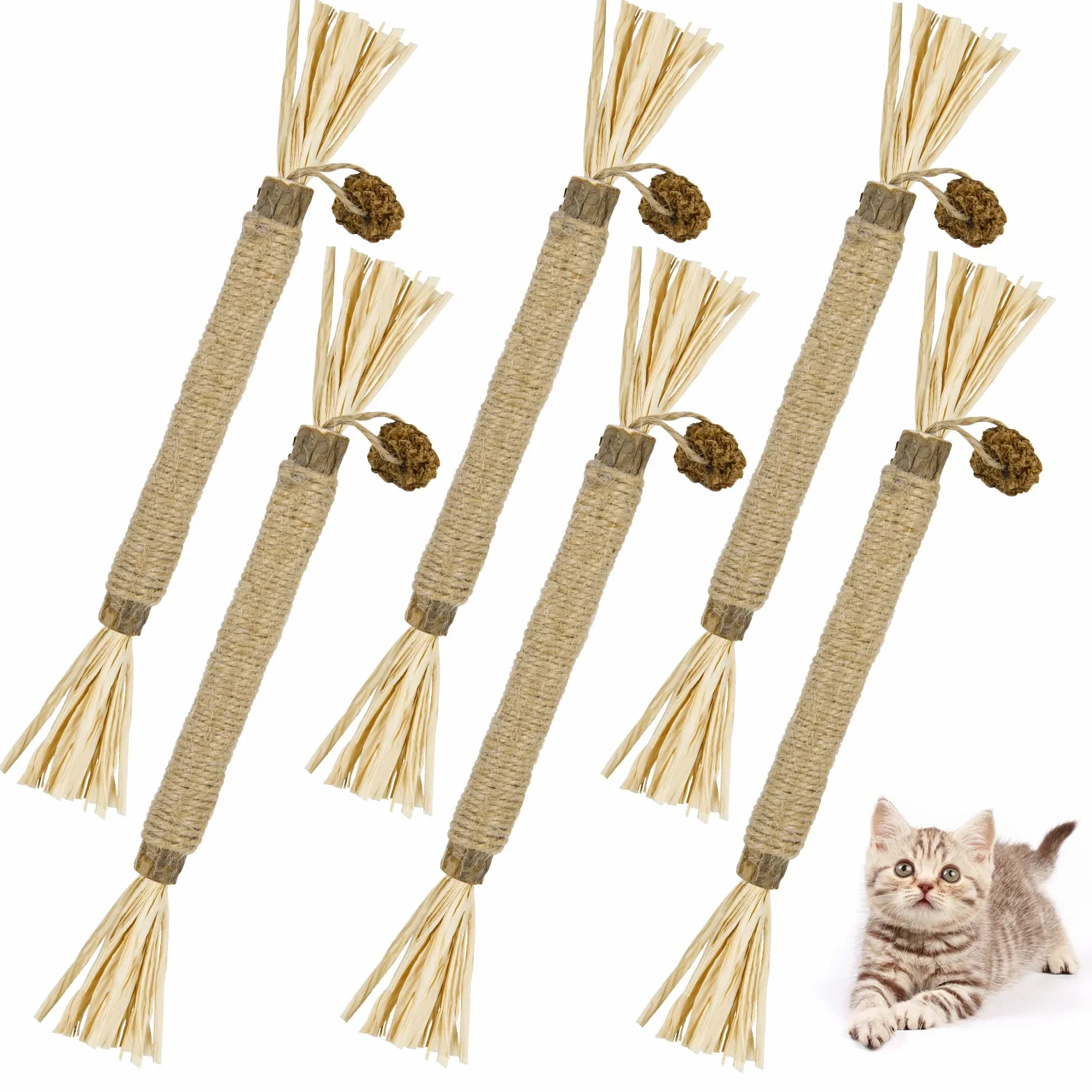 Giocattoli di Erba Gatta, 6 Pezzi Bastoncini da Masticare per Gatti, Naturale Bastoncini Matatabi per Gatti, Denti di Gatto Pulizia Masticare Giocattoli, per Eliminare Alitosi e Tartaro