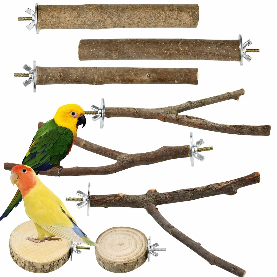 8 Pezzi Posatoi in Legno di Uccelli Trespoli in Legno Naturale per Pappagallo Posatoio per Pappagalli Trespolo Supporti per Uccelli per Fringuelli Pappagalli Calopsitte Parrocchetti