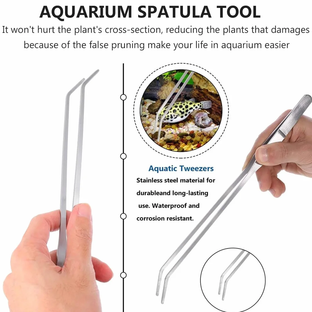 WUSJCOF 2 Pezzi Strumenti Premium per Aquascaping in Acciaio Inossidabile, Set di Pinzette e Spatola Anti-Ruggine per Manutenzione e Taglio Piante Acquatiche, Pulizia Acquario (Argento)