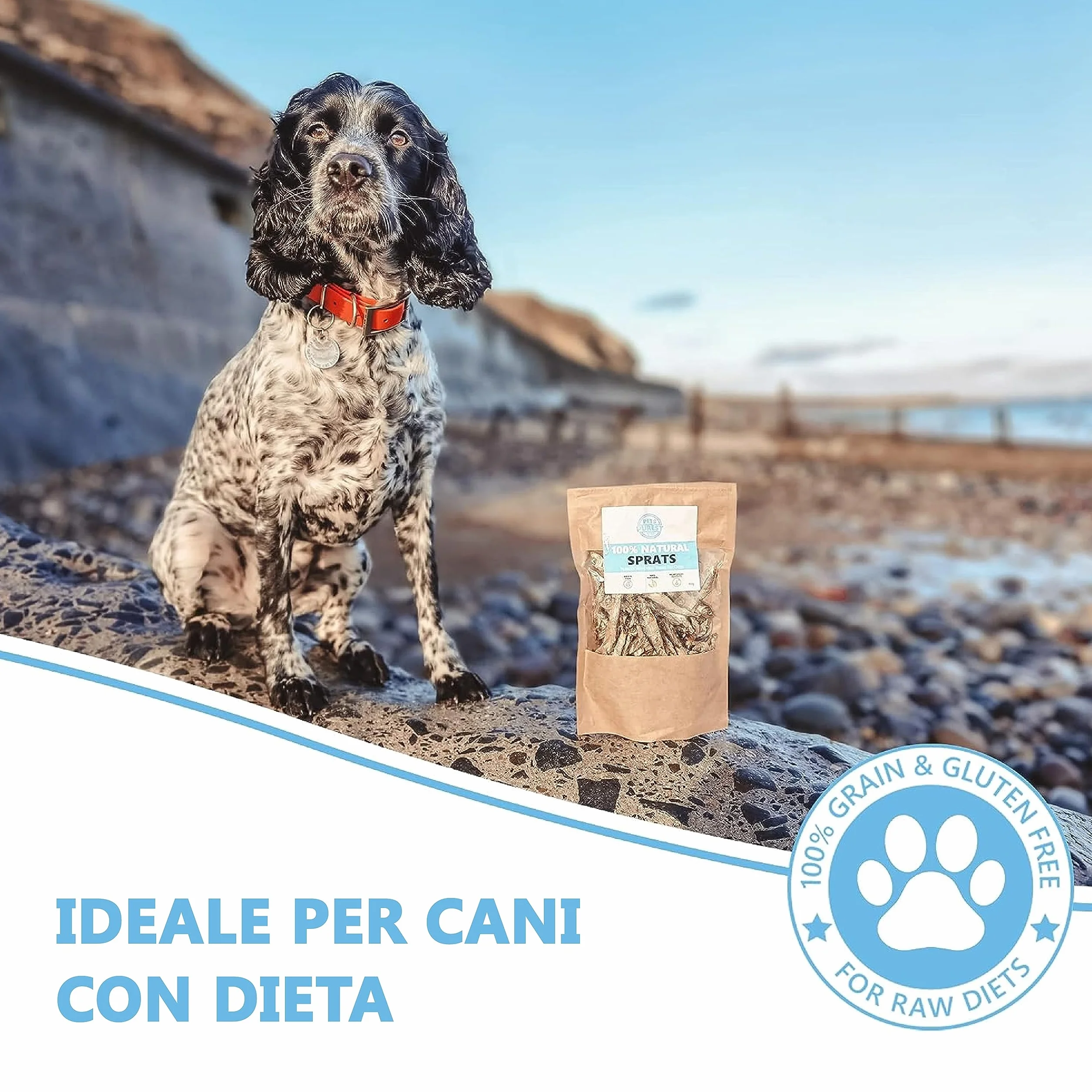 Pets Purest Snack di spratti per cani e gatti - Snack di pesce essiccato 100% naturale per cani e gatti, cuccioli e anziani - Cibo crudo ipoallergenico per animali senza glutine, cereali e lattosio