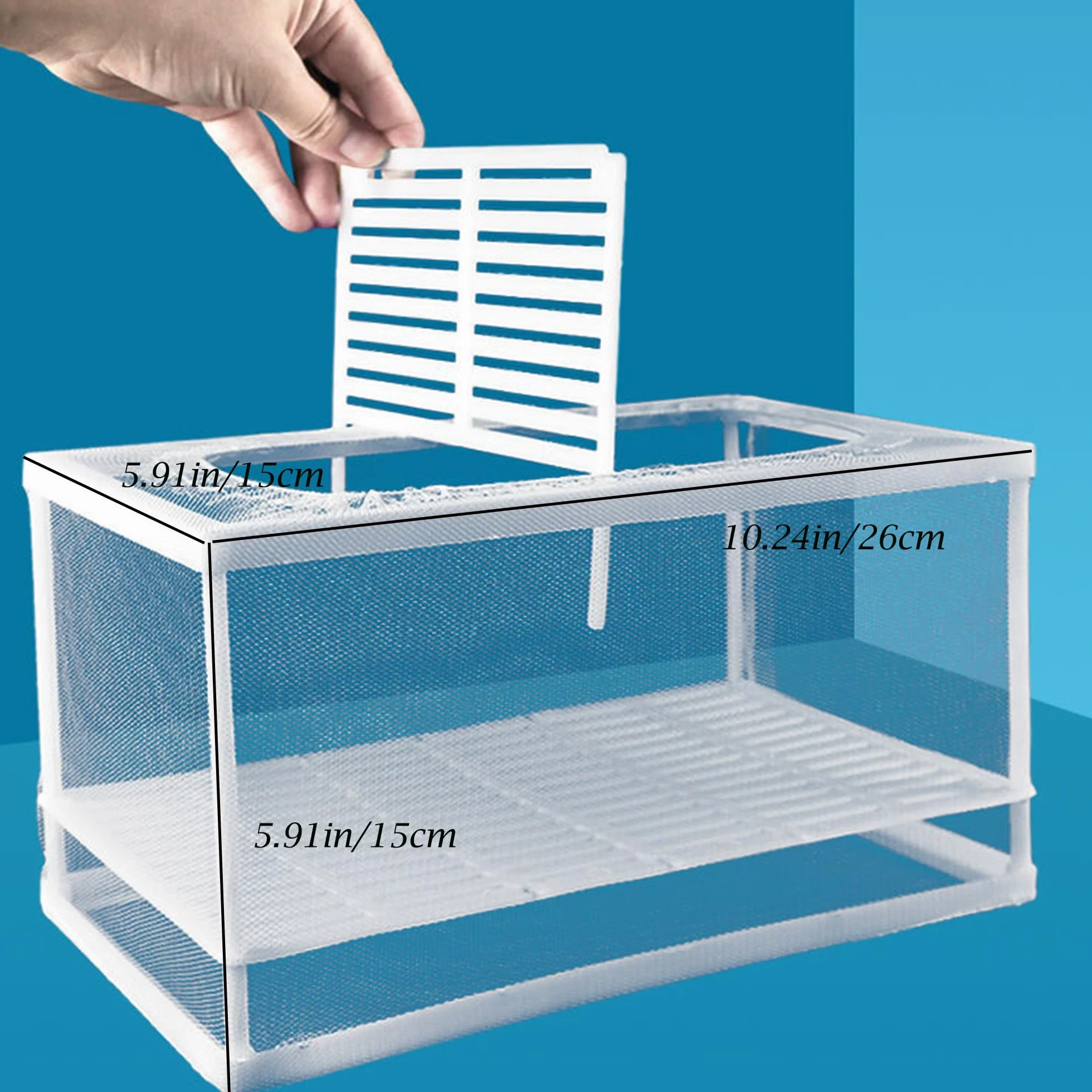 Scatola di Isolamento Allevatore di Pesci Scatola di Allevamento di Pesci Acquario Rete per Incubatoi Isolare Piantine e Sostenere l'incubazione e la Riproduzione con Ventose (26 * 15 * 15 cm)