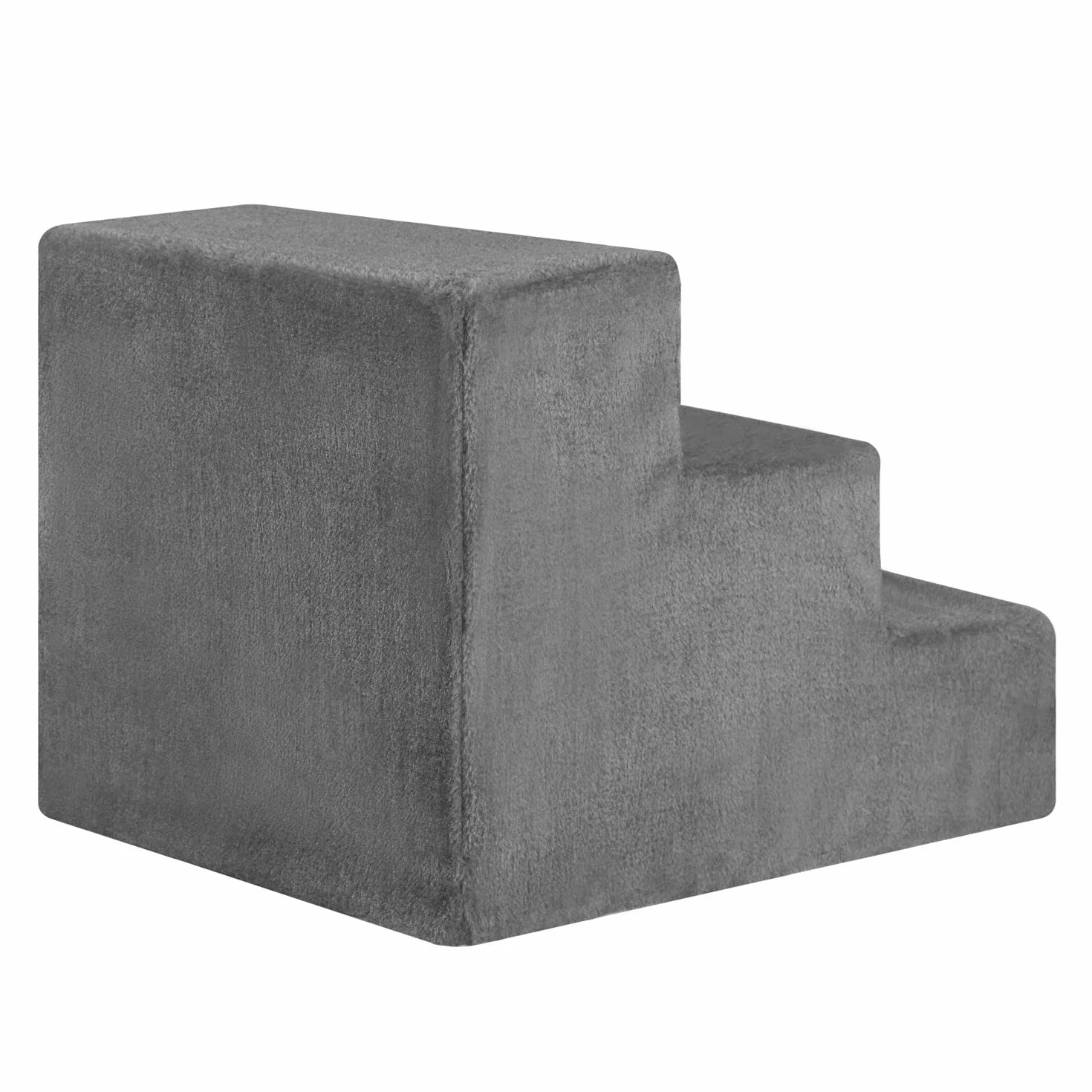 Scaletta per animali Juskys, 36 cm, a 3 gradini con peluche lavabile, per cani e gatti, ideale per letto, divano, sofà e auto - Rivestimento grigio