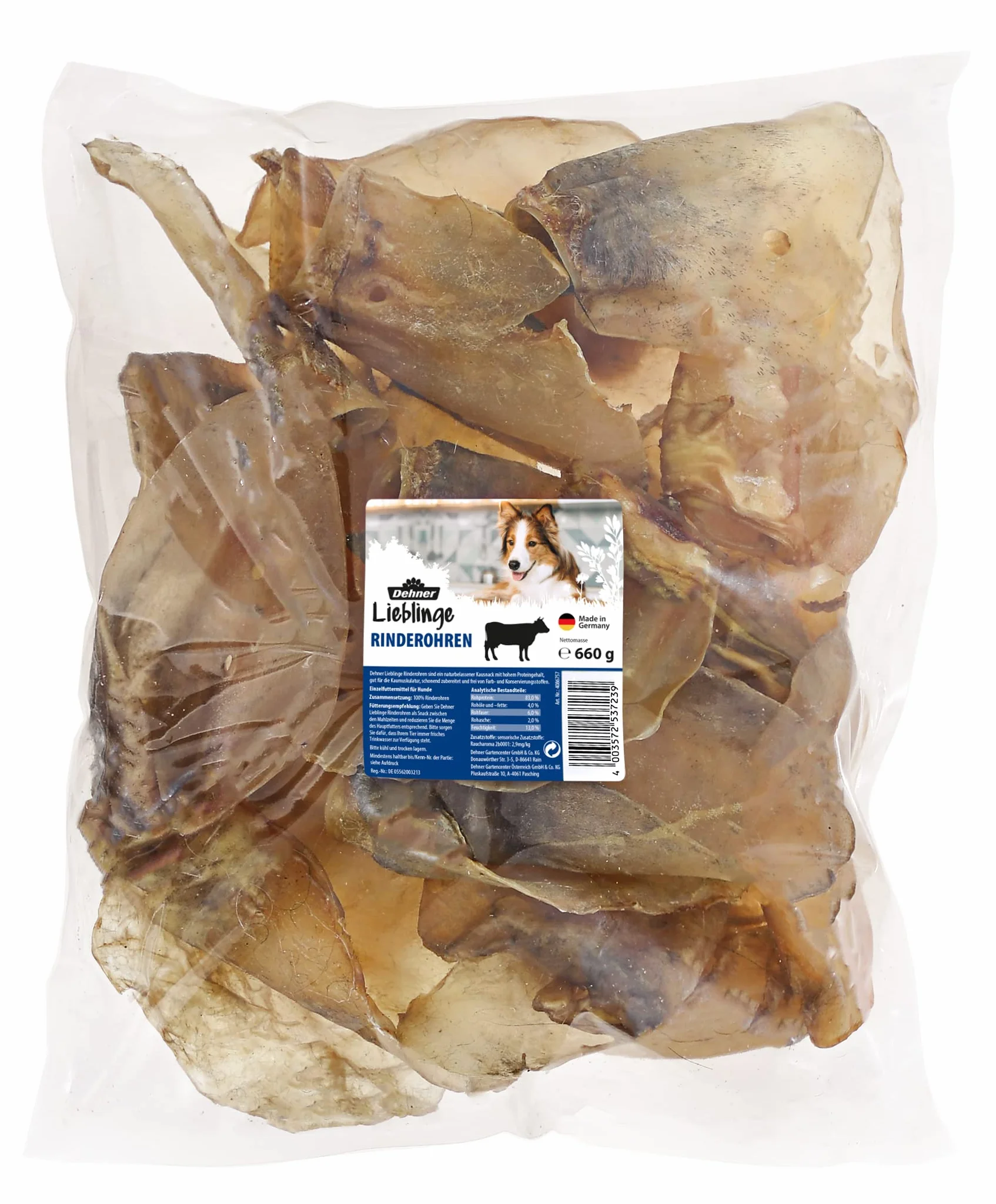 Dehner Orecchie di Bovino Orecchie di Manzo Naturali con Alto di Proteine, 660 g