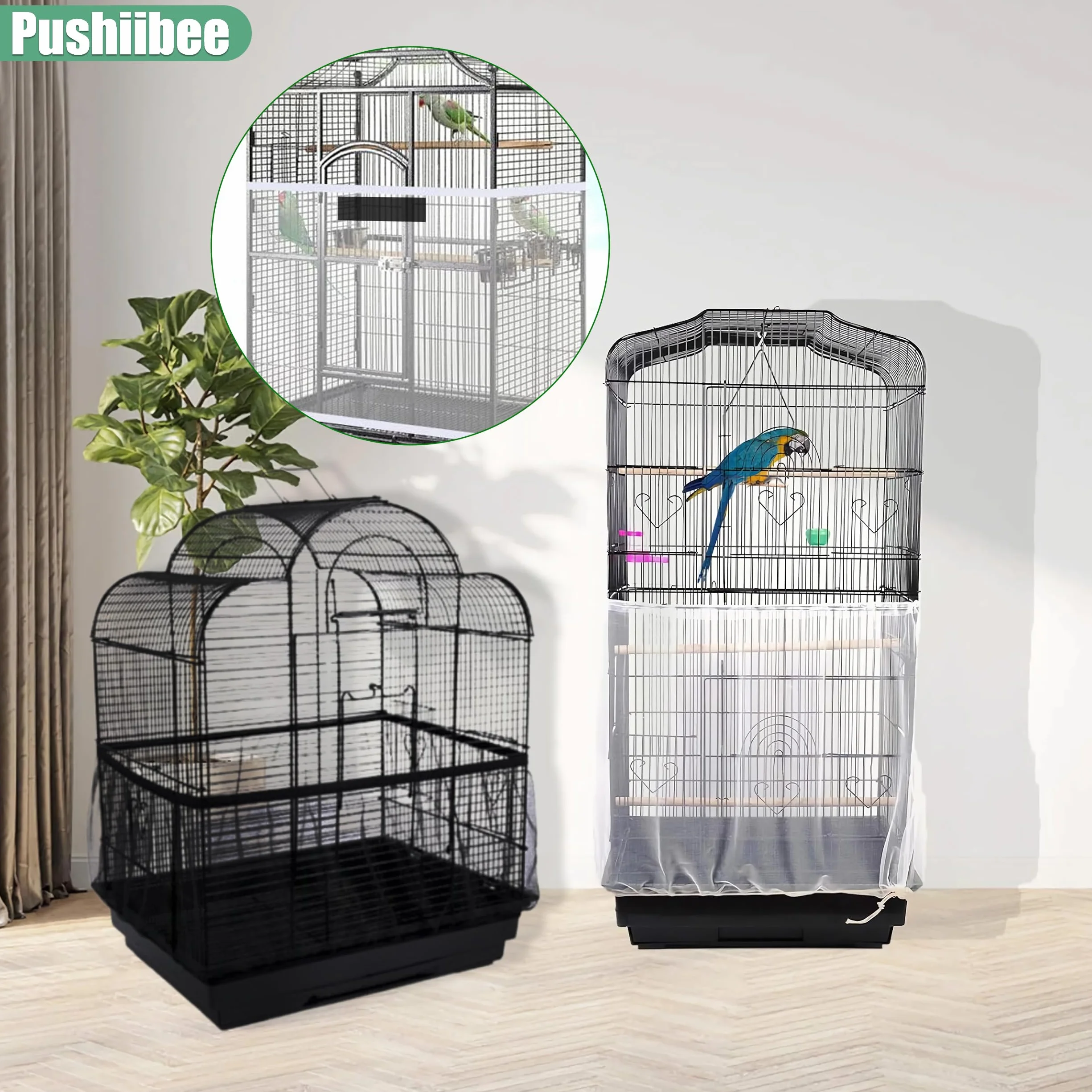 Copertura Gabbia Per Uccelli, 4 Pezzi Raccoglisemi Per Gabbia con Velcro, 2 Misure Rete In Nylon Riutilizzabile Per Pappagalli Copri Gabbia Per Gabbie Rotonde e Quadrate