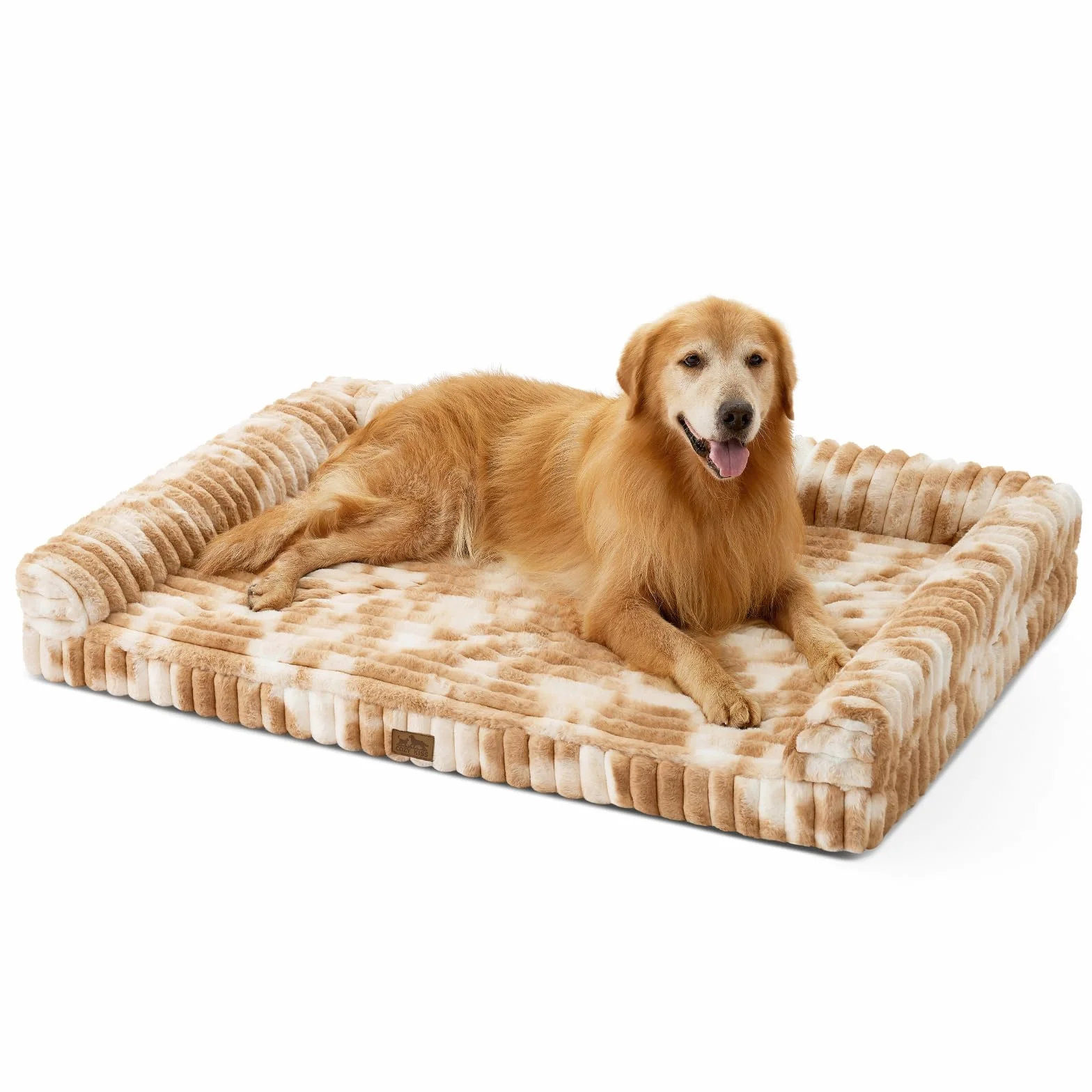 COZY KISS Cuscino Ortopedico per Cani in Pelo Sintetico, Divano-Letto Ergonomico per Cani di Taglia Molto Grande, 120x88x17 cm - Design a Corda, Lavabile, Antiscivolo, Marrone Tie-Dye XXL