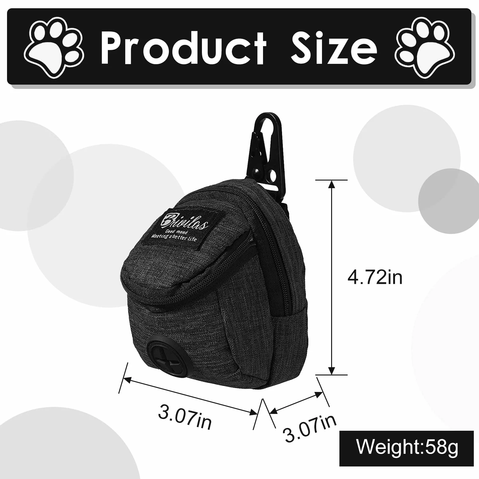 FuninCrea Borsa per Cibo per Cani, Borsa Addestramento Cani con Dispenser per Cacca Integrato per Passeggiate in Tessuto OxfordBorsa Addestramento Cane Allenamento all'aperto (Nero)