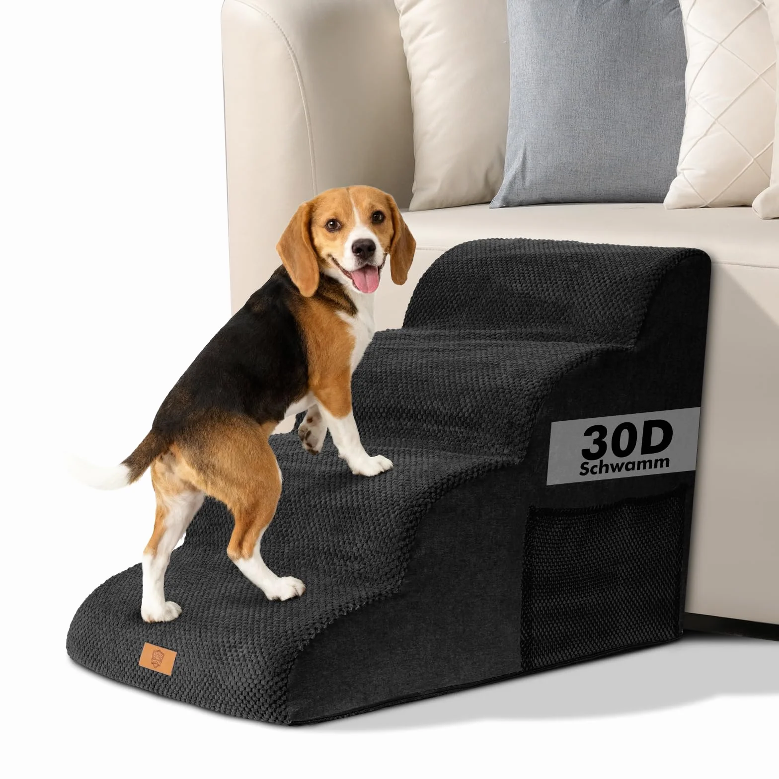 Zvonema Scala per cani 4 gradini, scala per cani di piccola taglia in spugna ad alta densità, scala antiscivolo per animali domestici, inclinazione delicata di 36°, lampada per cani portatile