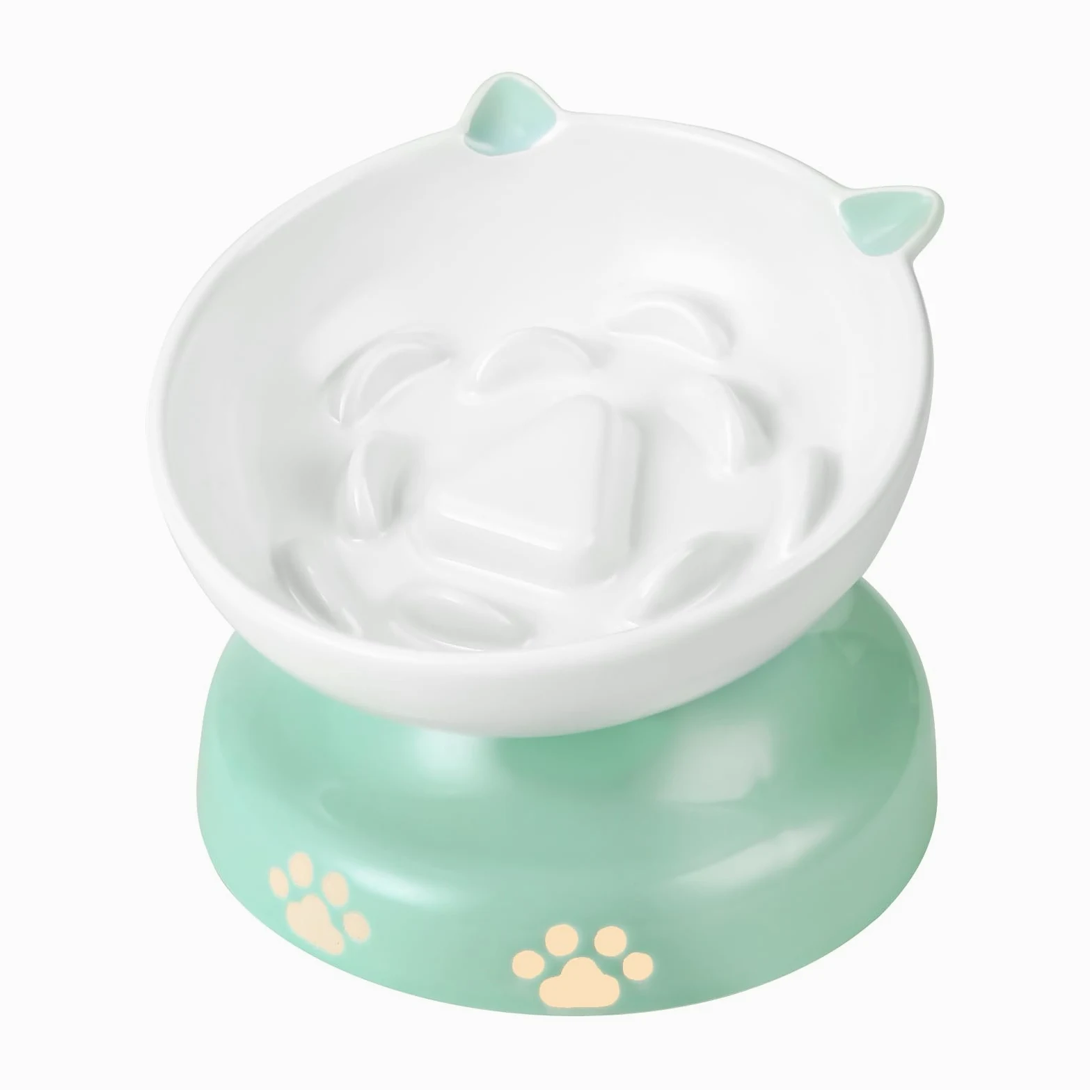 Y YHY Ciotola per gatti con alimentazione lenta, in ceramica, design inclinato, per cani e gatti, per cibo secco e umido, verde