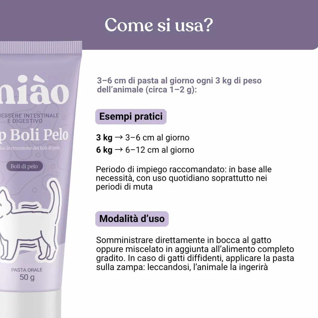 Miào Stop Boli di Pelo Gatto Pasta – Supporto Intestinale per Eliminare Boli di Pelo, Riduce Rigurgiti con Fibre e Psillio, Pasta al Malto per Gatti Bolo di Pelo