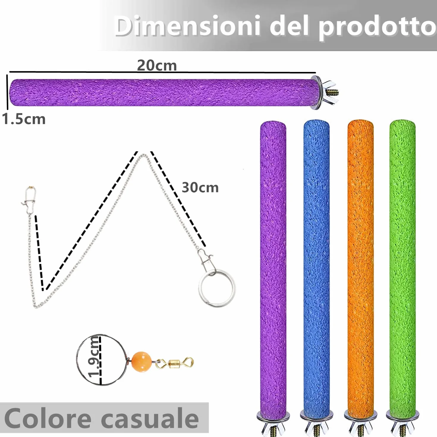 5 Pezzi 20cm Posatoi Pappagalli Giochi Trespoli Naturale Paw Grinding Giocattolo per Pappagalli Uccello Masticare Giocattoli della Viene fornito con un collare per pappagalli, Colore casuale