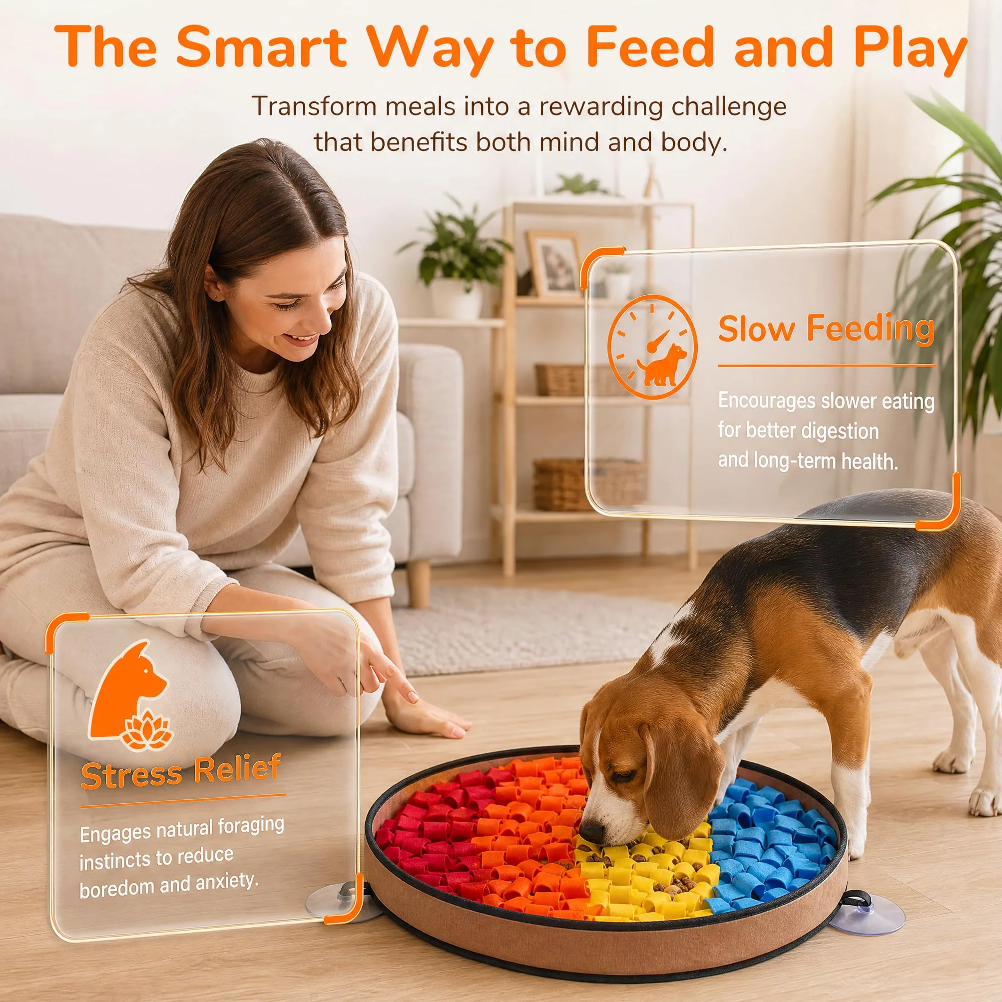 Tappetino Olfattivo Cane, 48cm Tappeto Cane con Ventose e Base Antiscivolo, Tappetino in Felro per Alimentazione Lenta, Gioco Interattivo per la Stimolazione Mentale e Antistress
