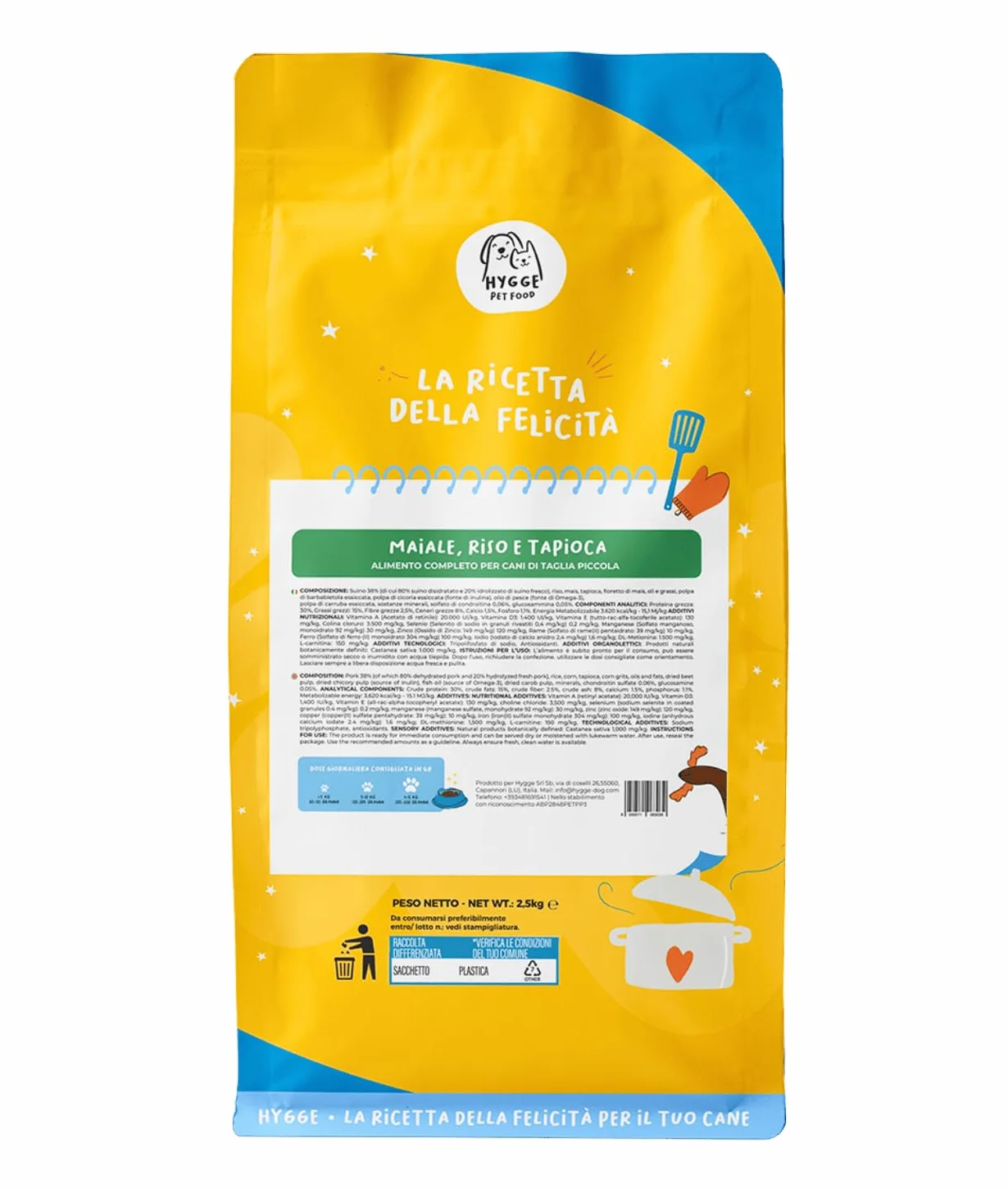 Crocchette Cani Mini Monoproteiche Maiale con Tapioca e Riso | 3 kg | Cibo Secco Adulti Taglia Piccola Ipoallergenico Low Grain | Hygge Dog