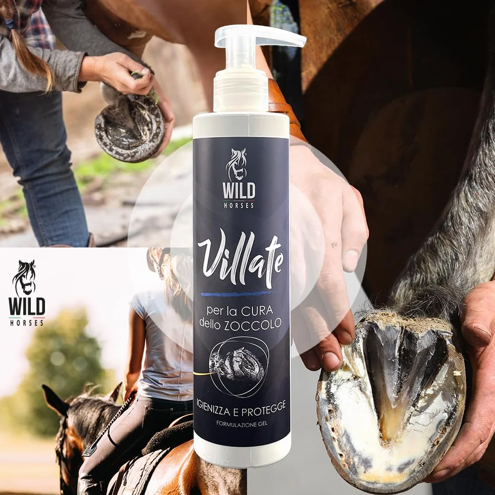 Wild Horses | Villate Gel, Lozione Detergente ed Igenizzante per la Pulizia e la Protezione del Fettone, Prodotto Pulente e Protettivo, Rimuove Impurità dallo Zoccolo, 250ml