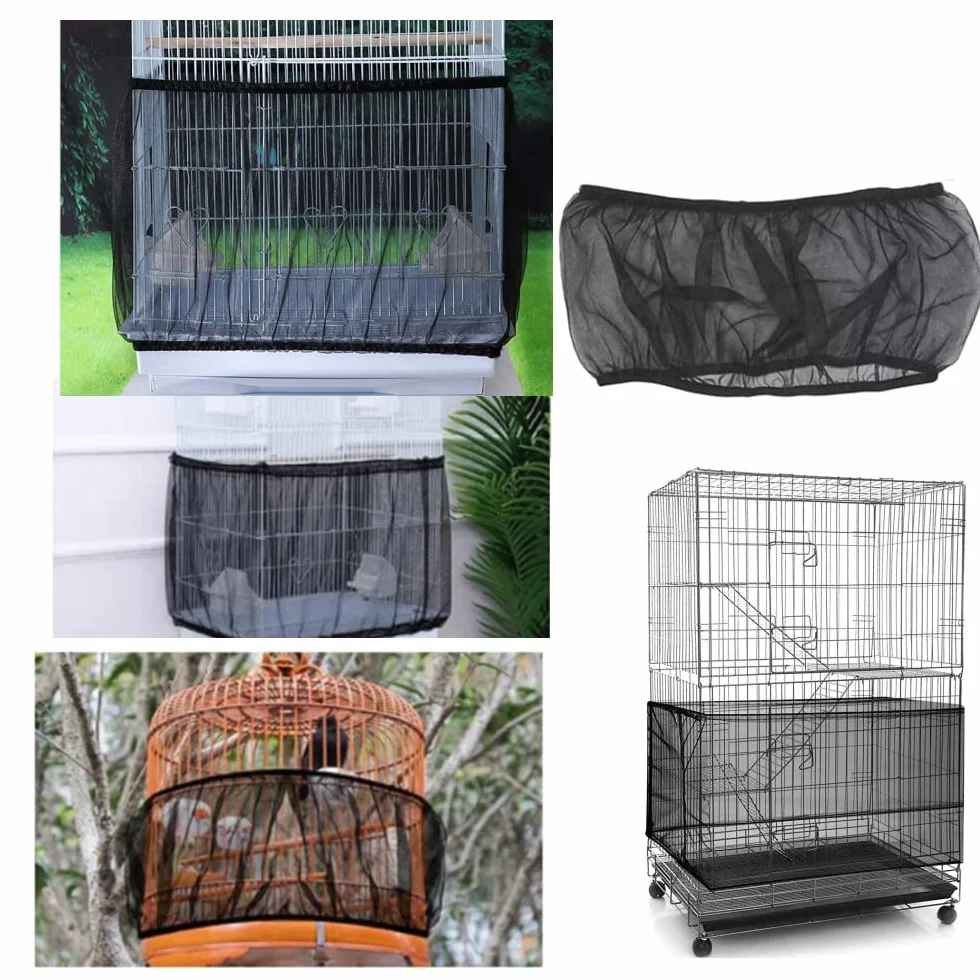 2 Pezzi Gabbia per Uccelli Copertura in Nylon, Rete Regolabile Catcher di Piume Semi a Gonna Morbida, Guardia di Birdcage (Bianco, Nero)