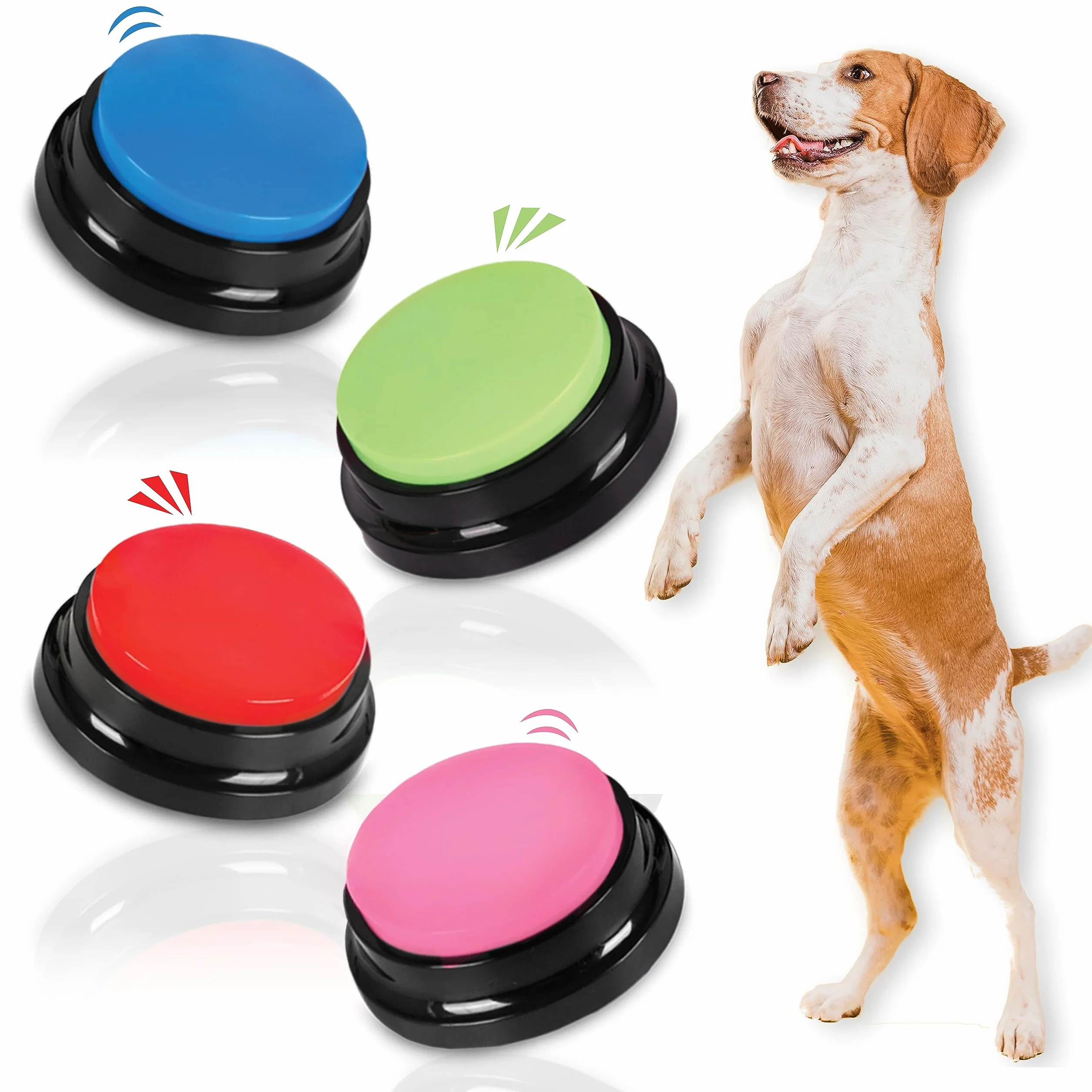SUHSAI cicalini registrabili per Animali Domestici Buzzer per Cane con Funzione di Registrazione di 30secondi Strumento di Comunicazione per Animali Pulsante per Cani e Gatti-Confezione da 4