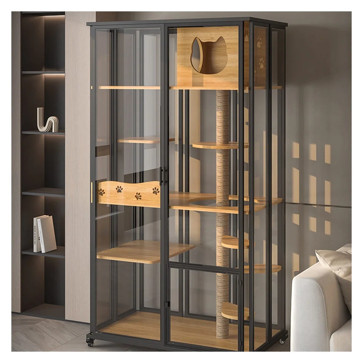 Casa del Gatto Gabbia for Gatti Villa for Gatti in Vetro Super Grande Spazio lettiera for Gatti gabinetto for Gatti a Tre Piani for Uso Domestico al Coperto (B) Gabbia per Gatti