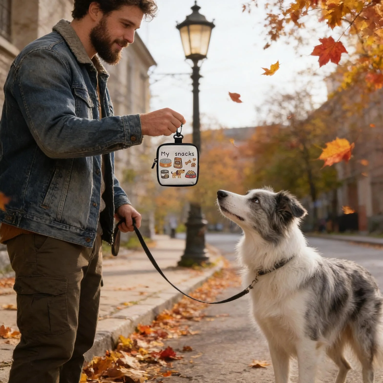 Generisch Borsa per snack per cani, portatile per dispenser di snack, compatta per addestramento degli animali domestici, accessorio portatile in silicone e nylon, porta ricompensa per