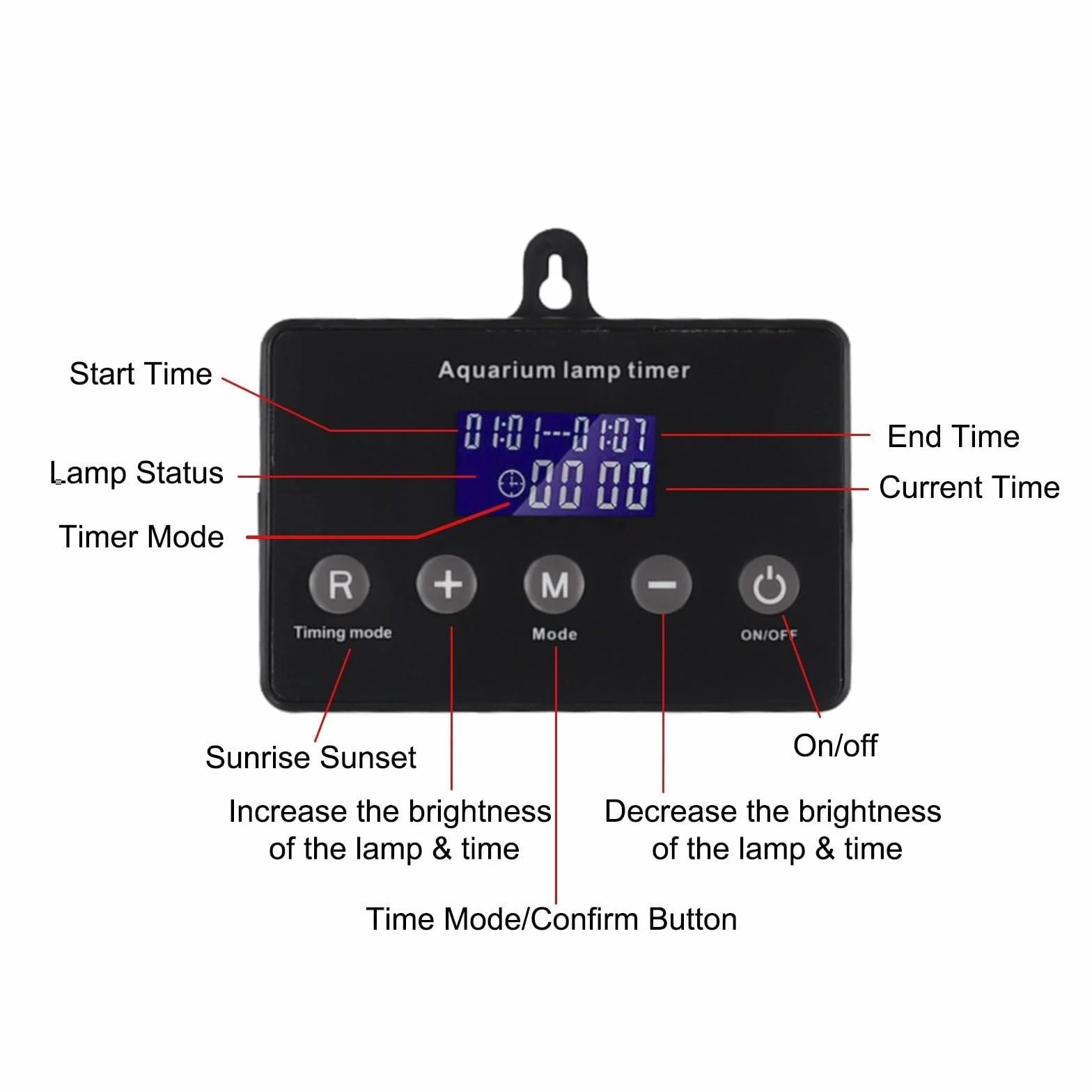 Regolatore di luce a LED per acquario, con timer LCD e dimmer, per luci da 12-24 V, timer programmabile e sistema di regolazione intelligente