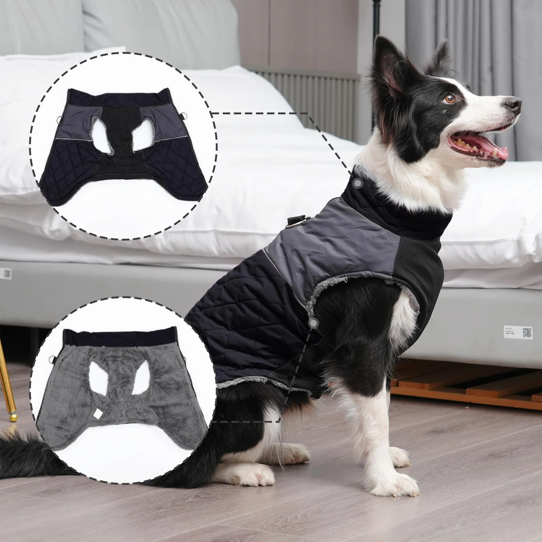 JoyDaog - Cappottino per cani di piccola taglia, impermeabile, in pile caldo, per cuccioli, per l’inverno freddo, con anelli a D, nero, M