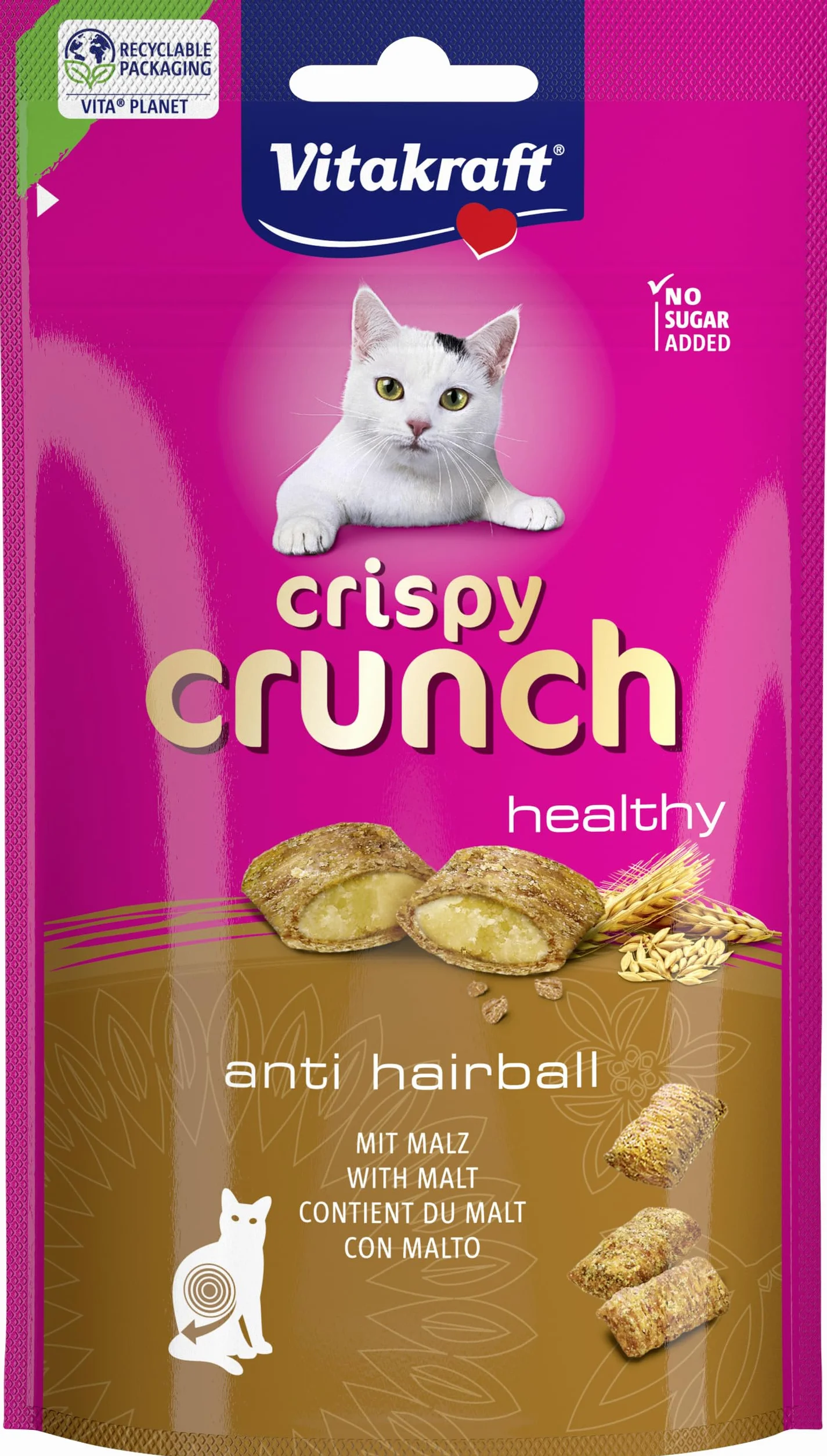 Vitakraft Crispy Crunch Classic snack gatto croccanti ripieni con malto senza zuccheri aggiunti 60g