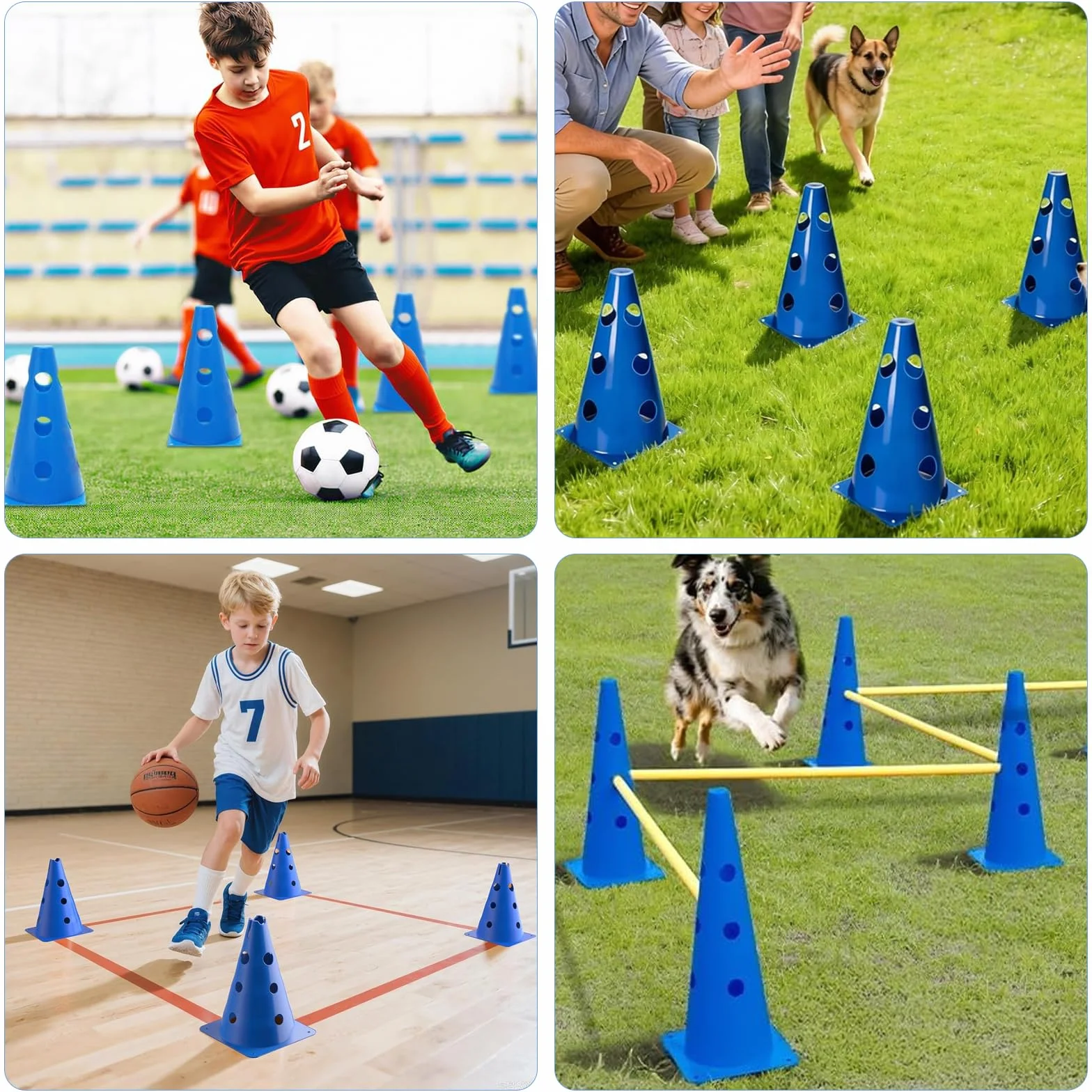Set Ostacoli Steccati 10 Coni + 5 Aste – Agility Hurdles Regolabili in Altezza per Sport Canino e Allenamento Calcio – Set Multiuso per Cani, Bambini e Cavalli – Altezza 23 cm, Lunghezza 80 cm