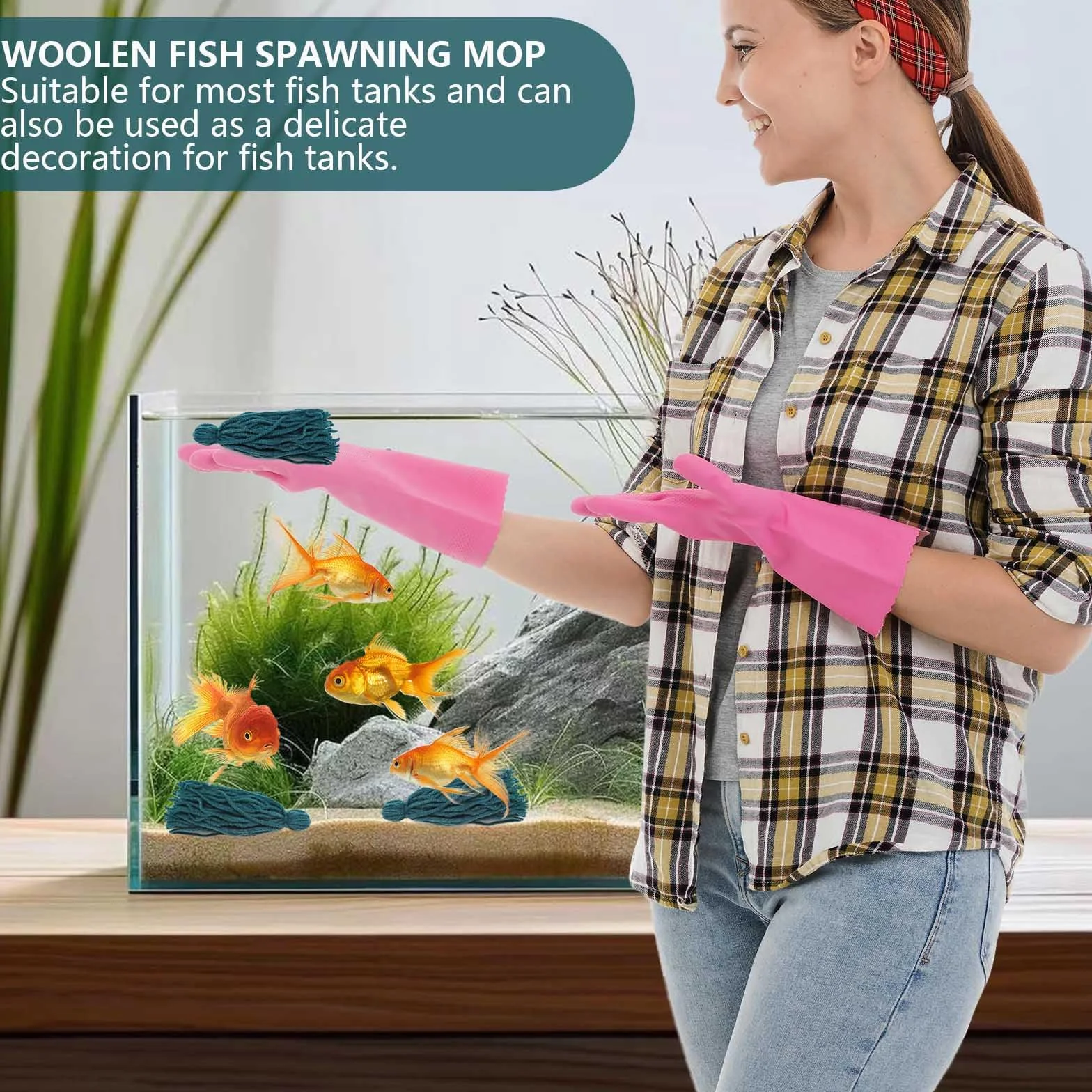 Piante per acquario, mocio per la deposizione delle uova, ideale per attaccare uova di pesce, facile da usare, perfetto per pesci angelo, gamberetti e piccoli pesci, migliora la decorazione