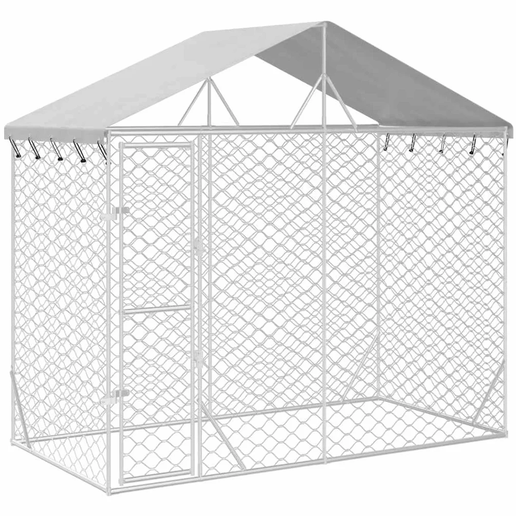 vidaXL Cuccia Cani Esterno Tetto Argento 3x1,5x2,5m Acciaio Zincato